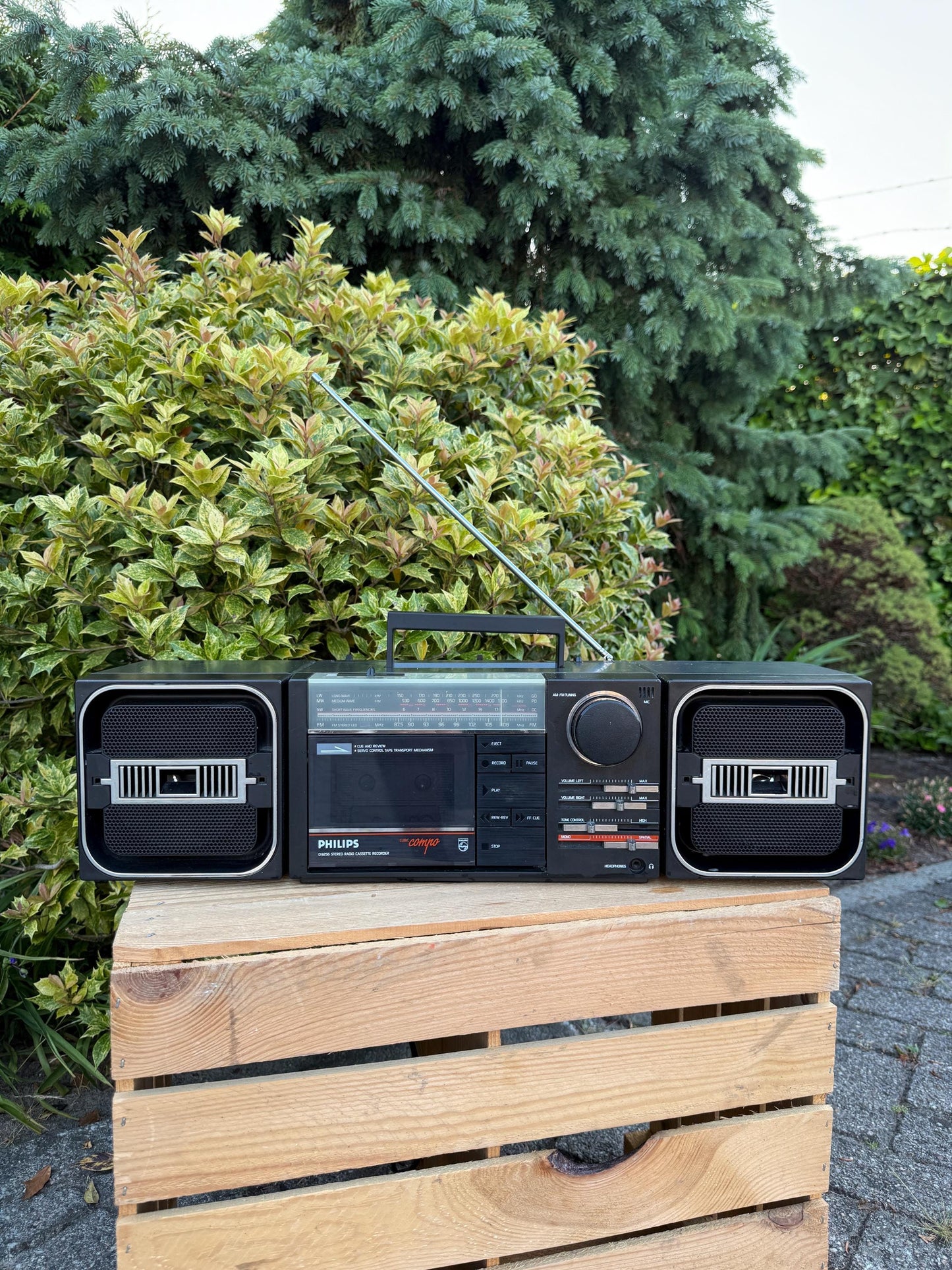 Vintage Philips Cubic Compo Radio, 1985 Austria Made, Black Chrome Design, Detachable Speakers, Cassette Not Working, Retro Audio Unit