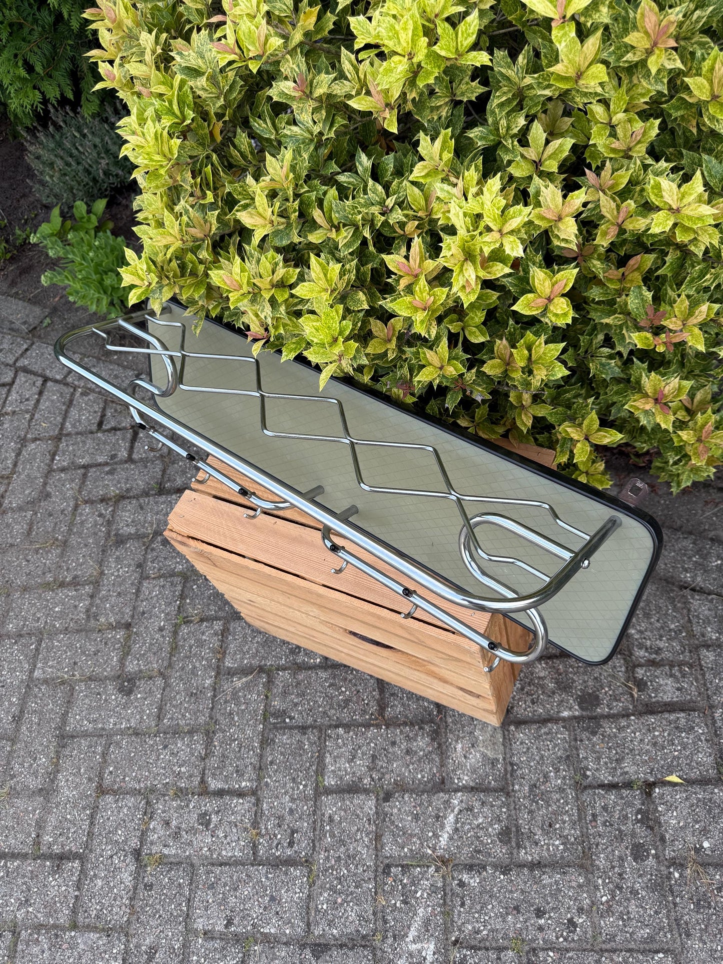 Vintage Mid-Century Coat Rack, 1960s Wall-Mounted Mirror Hall Rack, Chrome Hooks & Hat Shelf, Retro Entryway Organizer