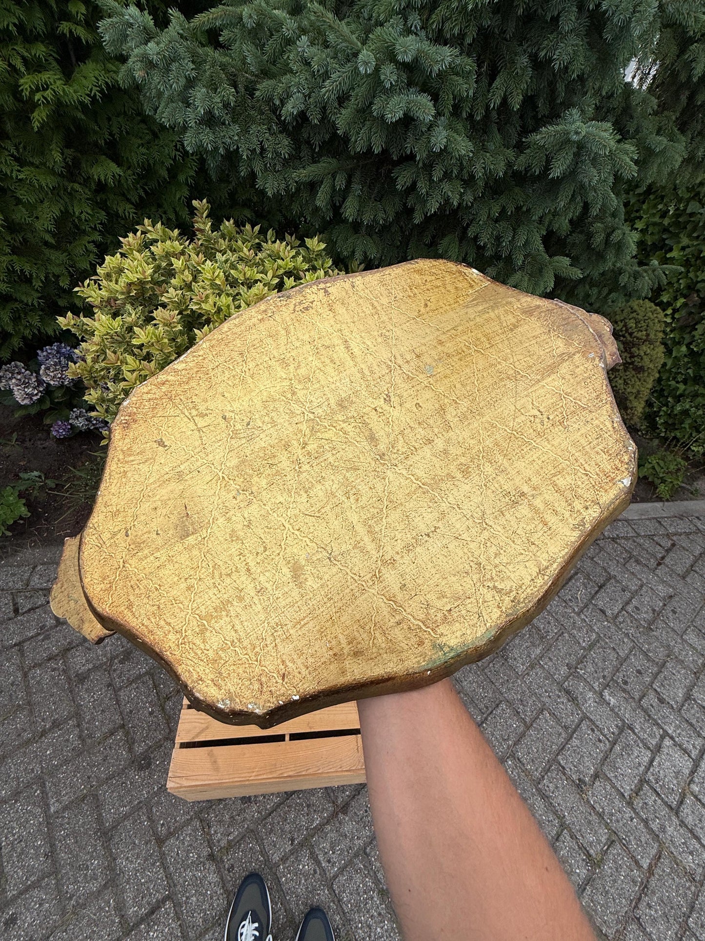 Vintage Florentine Tray, Italian Toleware, Hand-Painted Wood, Green Gold Gilt, Baroque Style, Serving Platter, Made in Italy