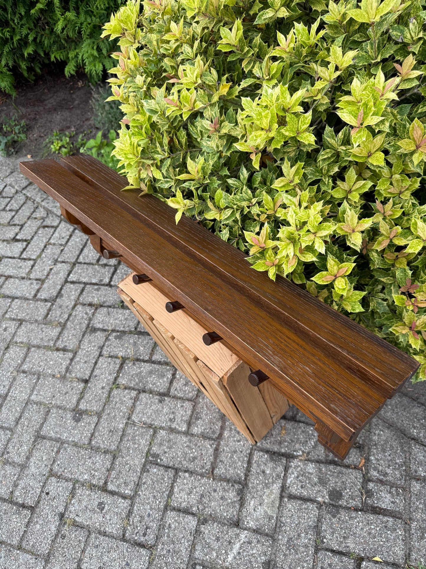 Vintage Wooden Coat Rack with Shelf, Farmhouse Hallway Organizer, Rustic Wall Hook Rail, Country Style Entryway Storage, Solid Oak Hanger