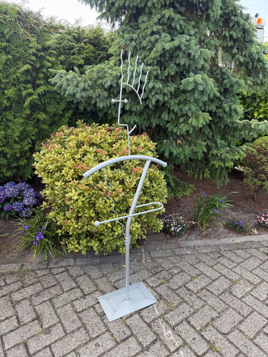 Vintage Memphis Style Dressboy, 1990s Postmodern Clothes Stand, Grey Metal Valet, Fido Dido Design, Sculptural Clothing Organizer