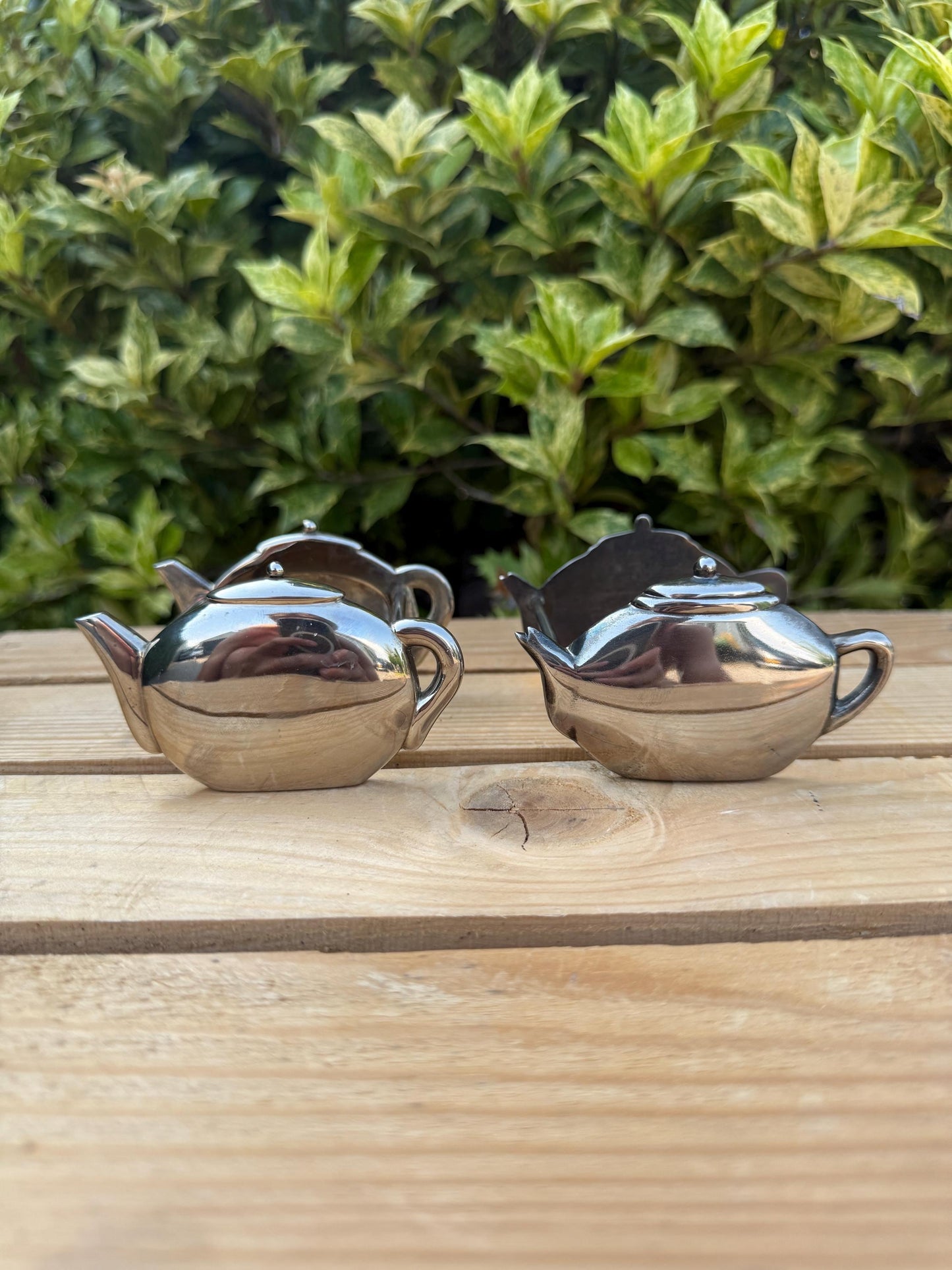 1 of 2 Vintage Stainless Steel Tea Bag Holder, Teapot Shape, Silver Tea Bag Dish, Single Teabag Caddy, 90s Tea Kitchen Accessory