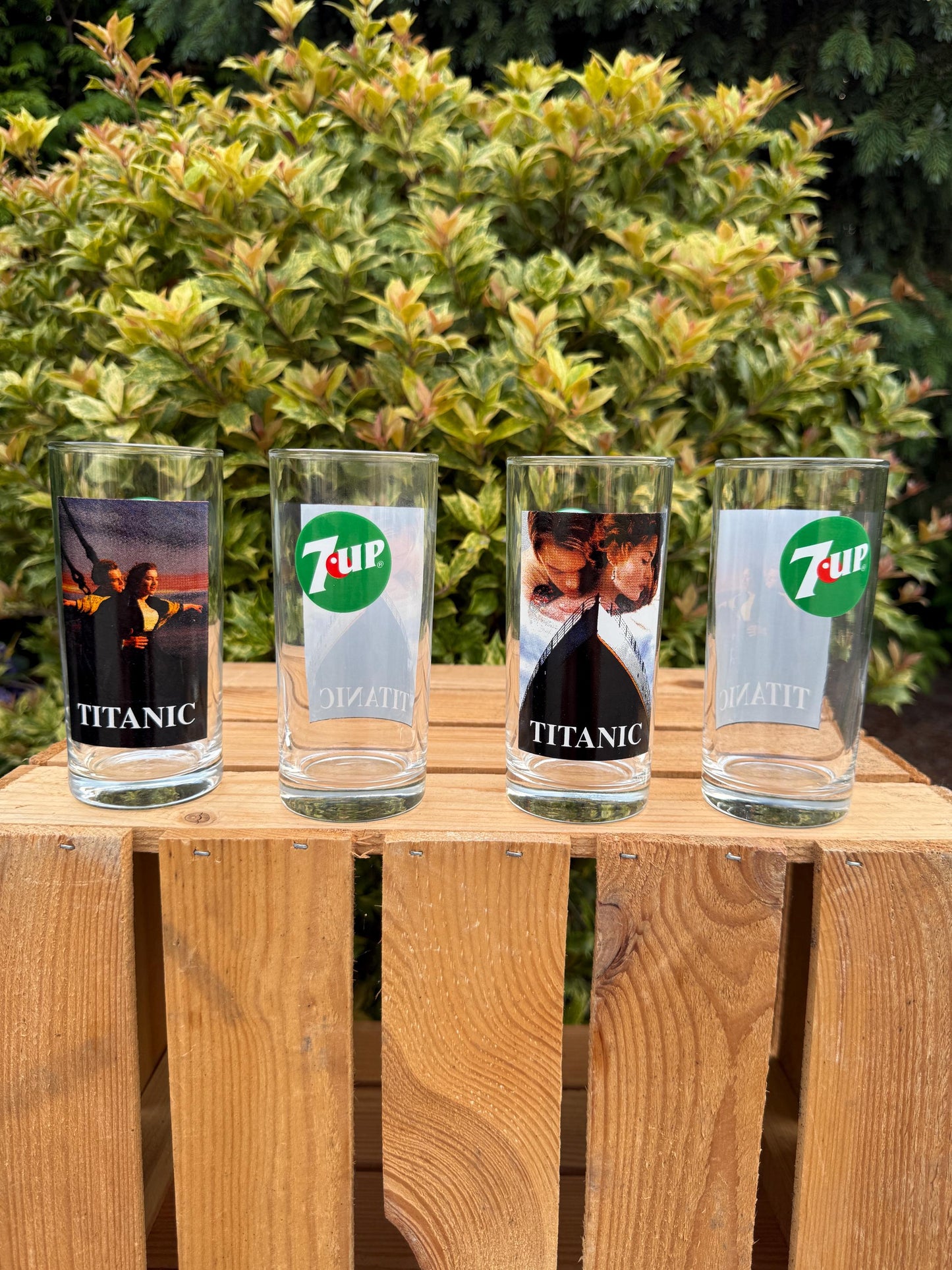 Vintage 7UP x Titanic Glasses Set of 4, Long Drink Tumblers, 1990s Movie Promo Collectible, Soda Advertising Glassware