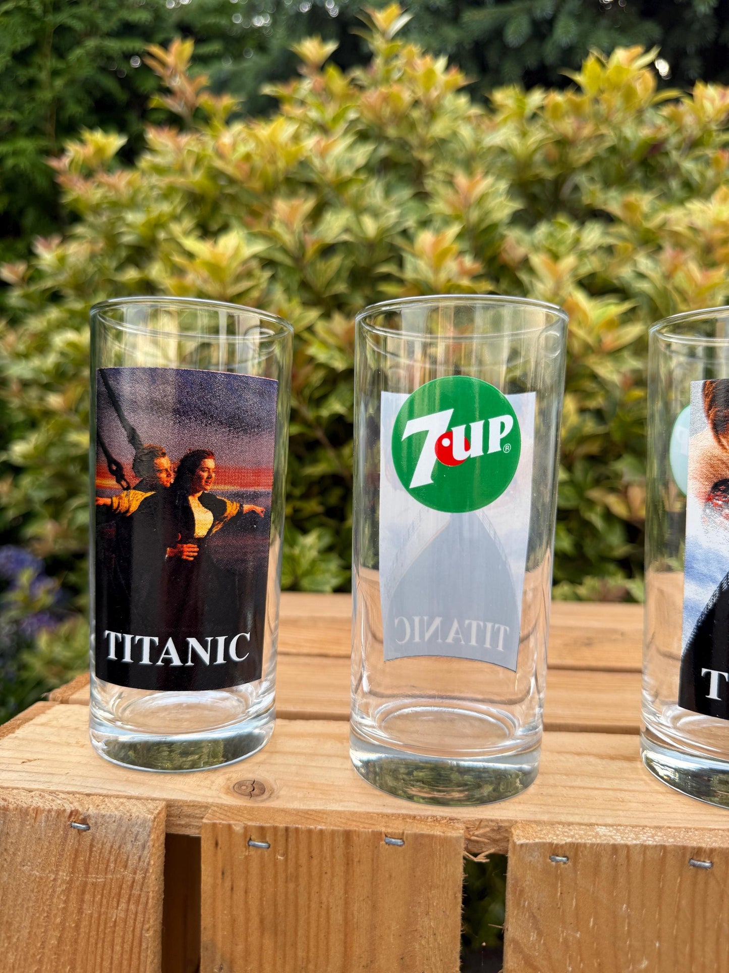 Vintage 7UP x Titanic Glasses Set of 4, Long Drink Tumblers, 1990s Movie Promo Collectible, Soda Advertising Glassware