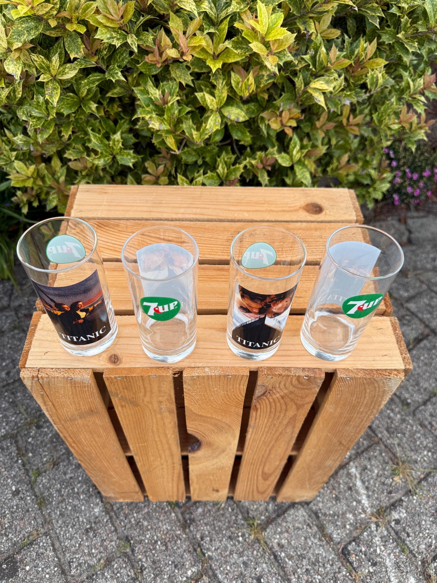 Vintage 7UP x Titanic Glasses Set of 4, Long Drink Tumblers, 1990s Movie Promo Collectible, Soda Advertising Glassware