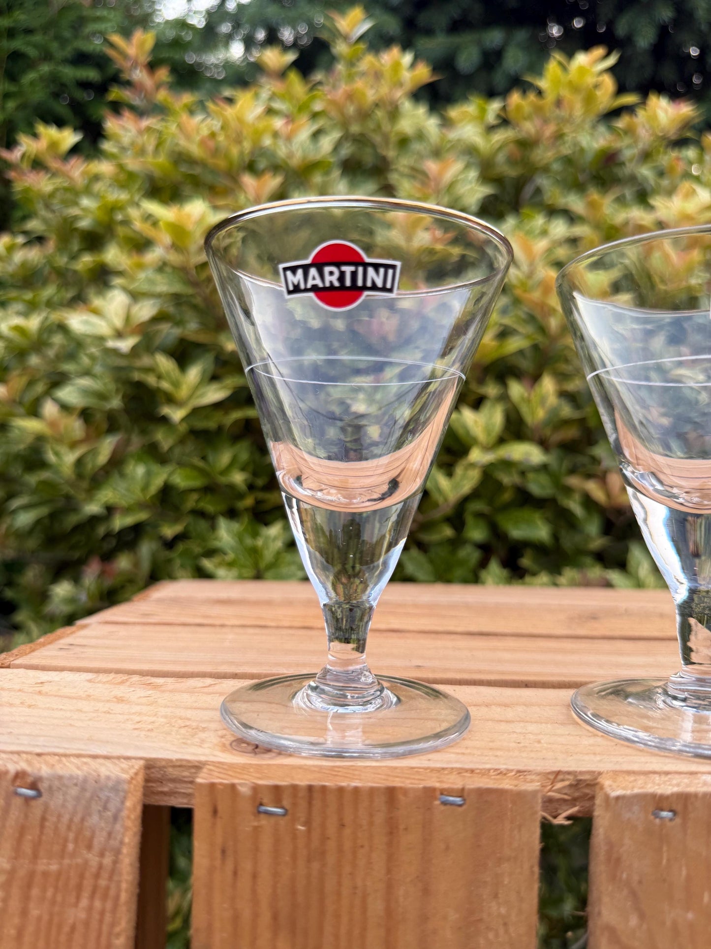 1 of 3 Vintage Martini Glasses, Gold Rim Logo Bar Glasses, Cocktail Drinkware, Branded Advertising Stemware, Collectible Barware
