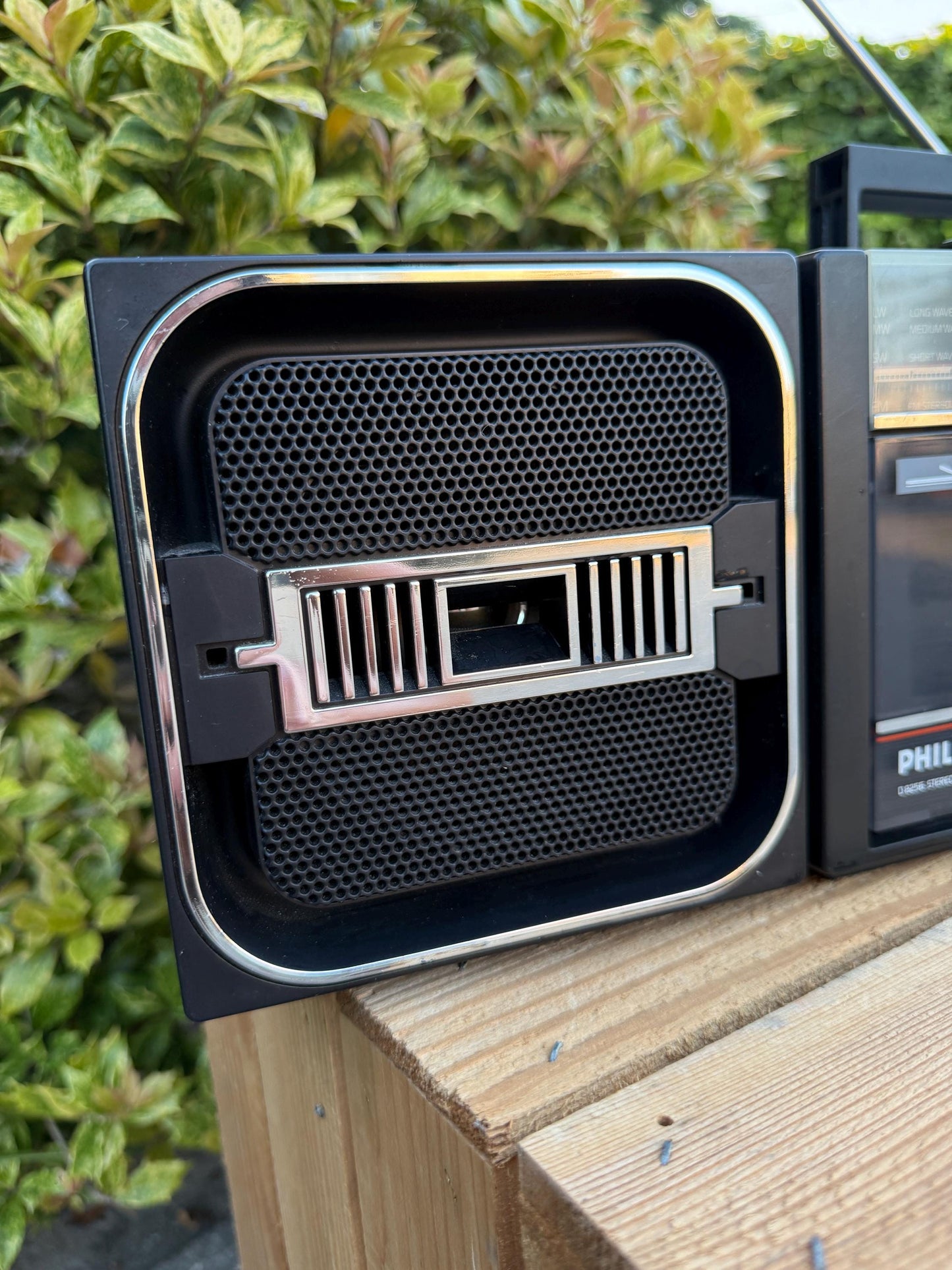 Vintage Philips Cubic Compo Radio, 1985 Austria Made, Black Chrome Design, Detachable Speakers, Cassette Not Working, Retro Audio Unit