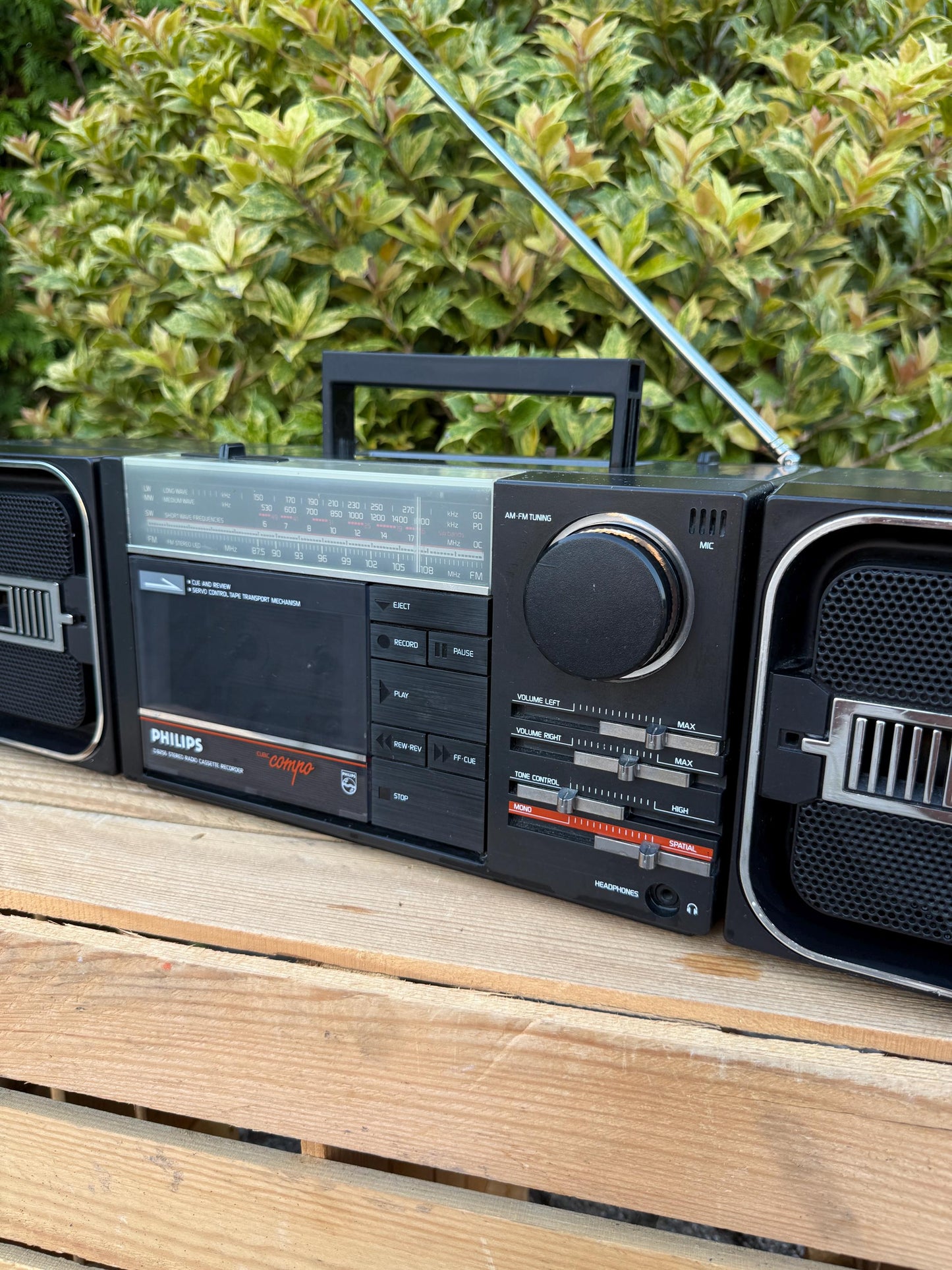 Vintage Philips Cubic Compo Radio, 1985 Austria Made, Black Chrome Design, Detachable Speakers, Cassette Not Working, Retro Audio Unit