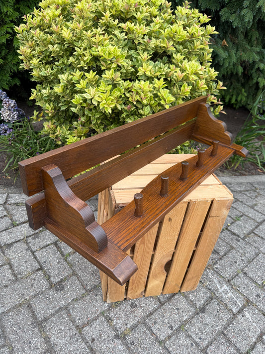 Vintage Wooden Coat Rack with Shelf, Farmhouse Hallway Organizer, Rustic Wall Hook Rail, Country Style Entryway Storage, Solid Oak Hanger