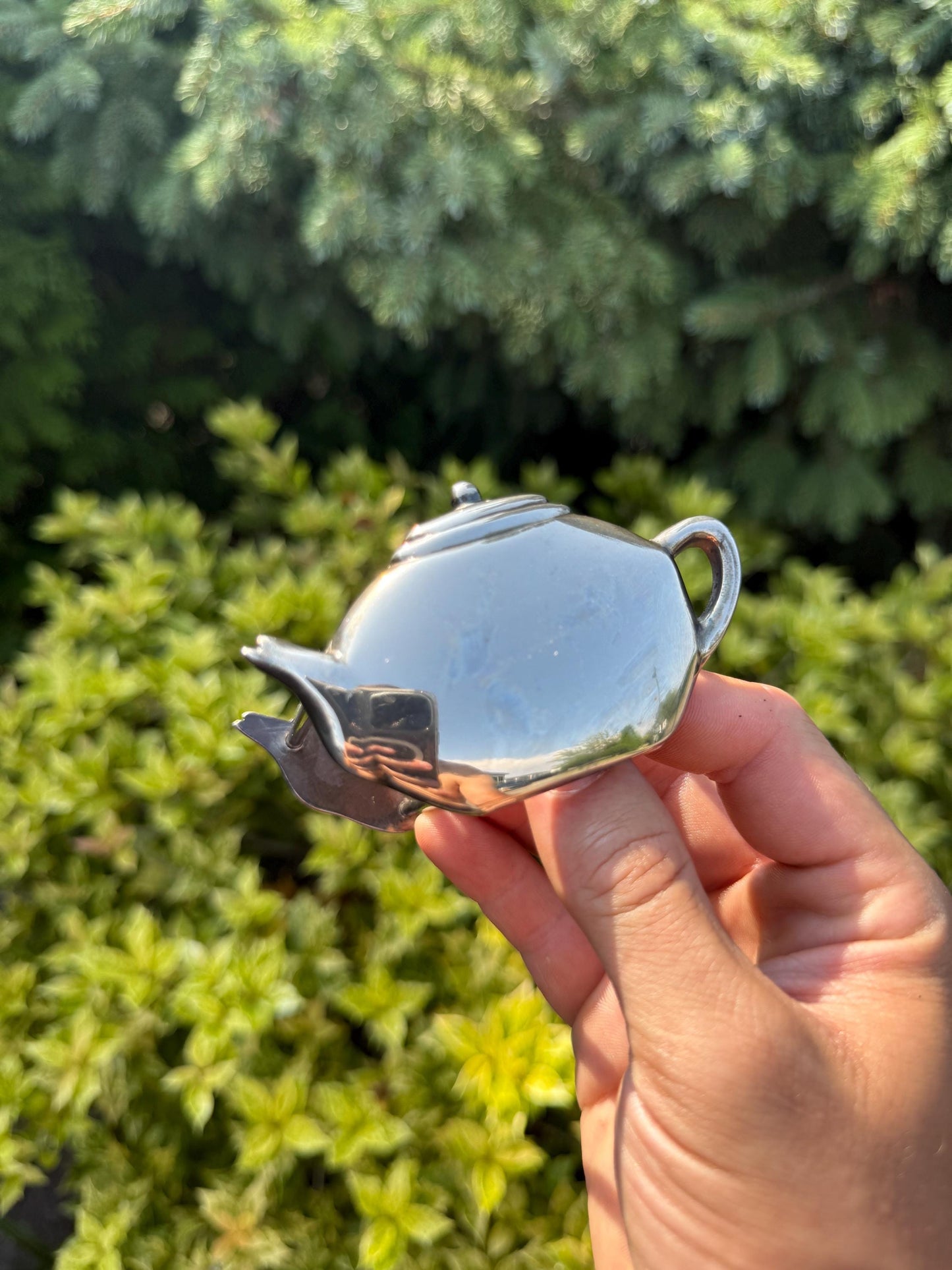 1 of 2 Vintage Stainless Steel Tea Bag Holder, Teapot Shape, Silver Tea Bag Dish, Single Teabag Caddy, 90s Tea Kitchen Accessory