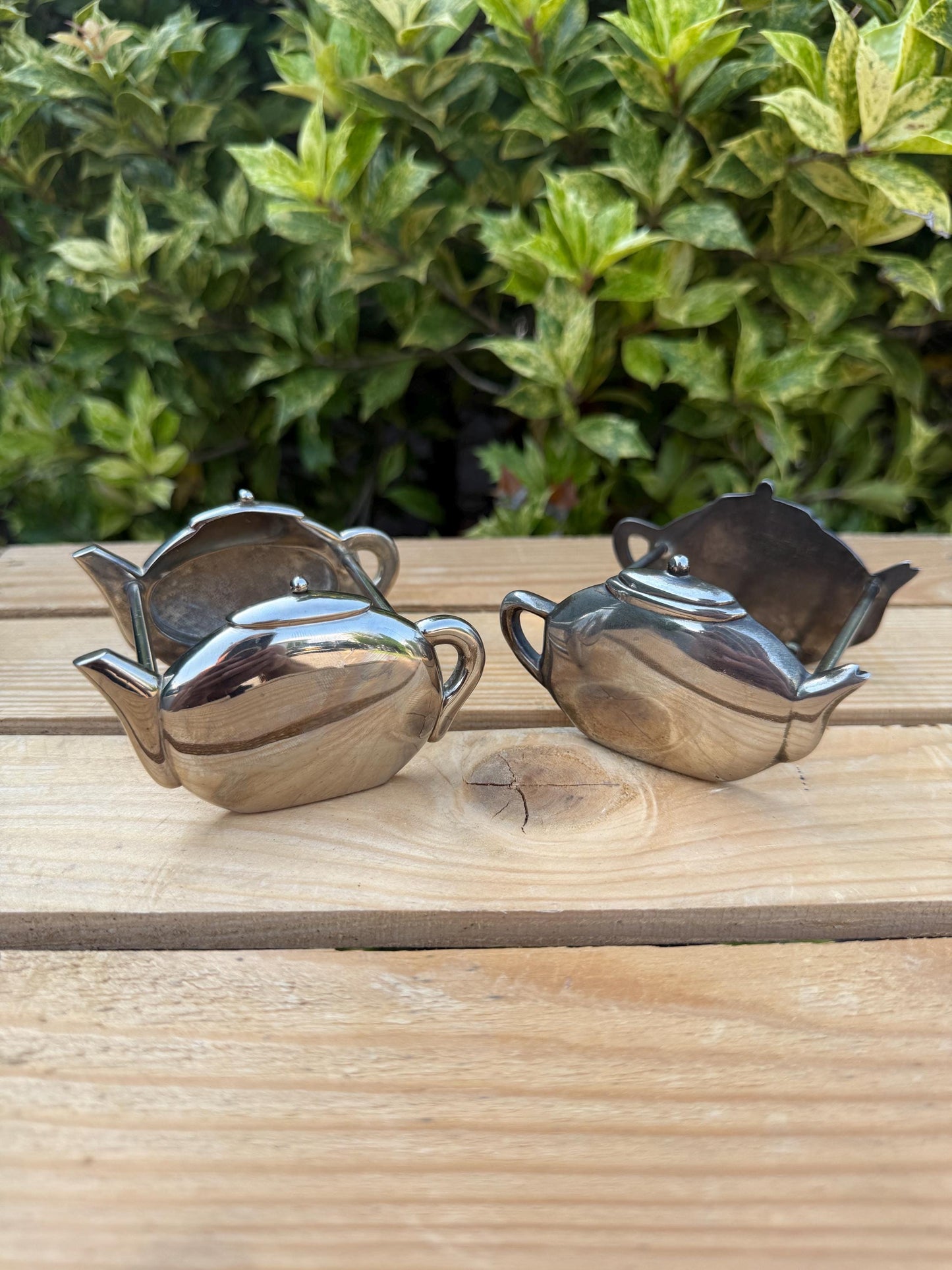 1 of 2 Vintage Stainless Steel Tea Bag Holder, Teapot Shape, Silver Tea Bag Dish, Single Teabag Caddy, 90s Tea Kitchen Accessory