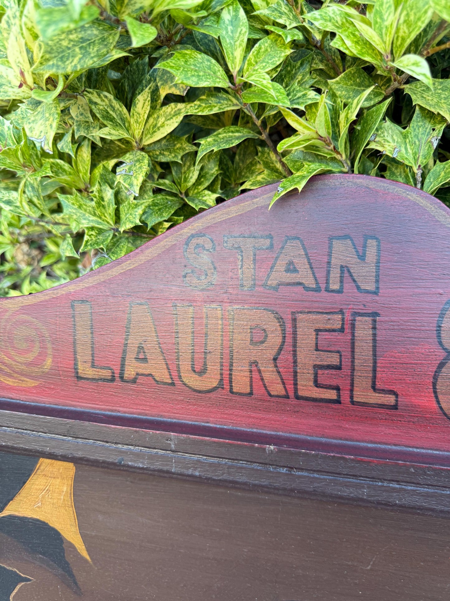 Vintage Laurel & Hardy Wooden Wall Plaque, Large Hand-Painted Sign, Classic Comedy Duo Collectible, Old Hollywood Wall Art