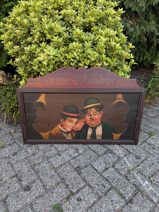 Vintage Laurel & Hardy Wooden Wall Plaque, Large Hand-Painted Sign, Classic Comedy Duo Collectible, Old Hollywood Wall Art