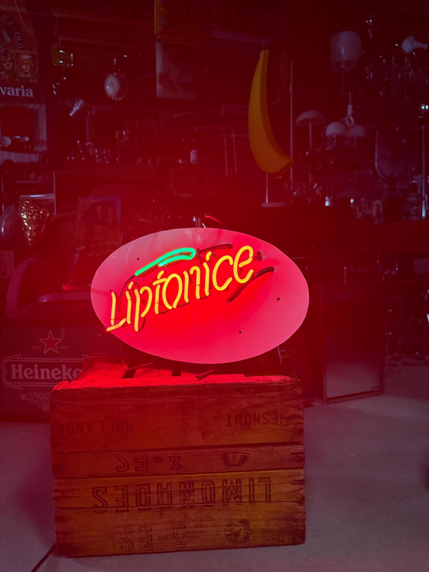 Vintage Liptonice Neon Light Sign, 1996 Illuminated Advertising Display, Red and Green Neon Tubes, Original Drink Promotion Lamp