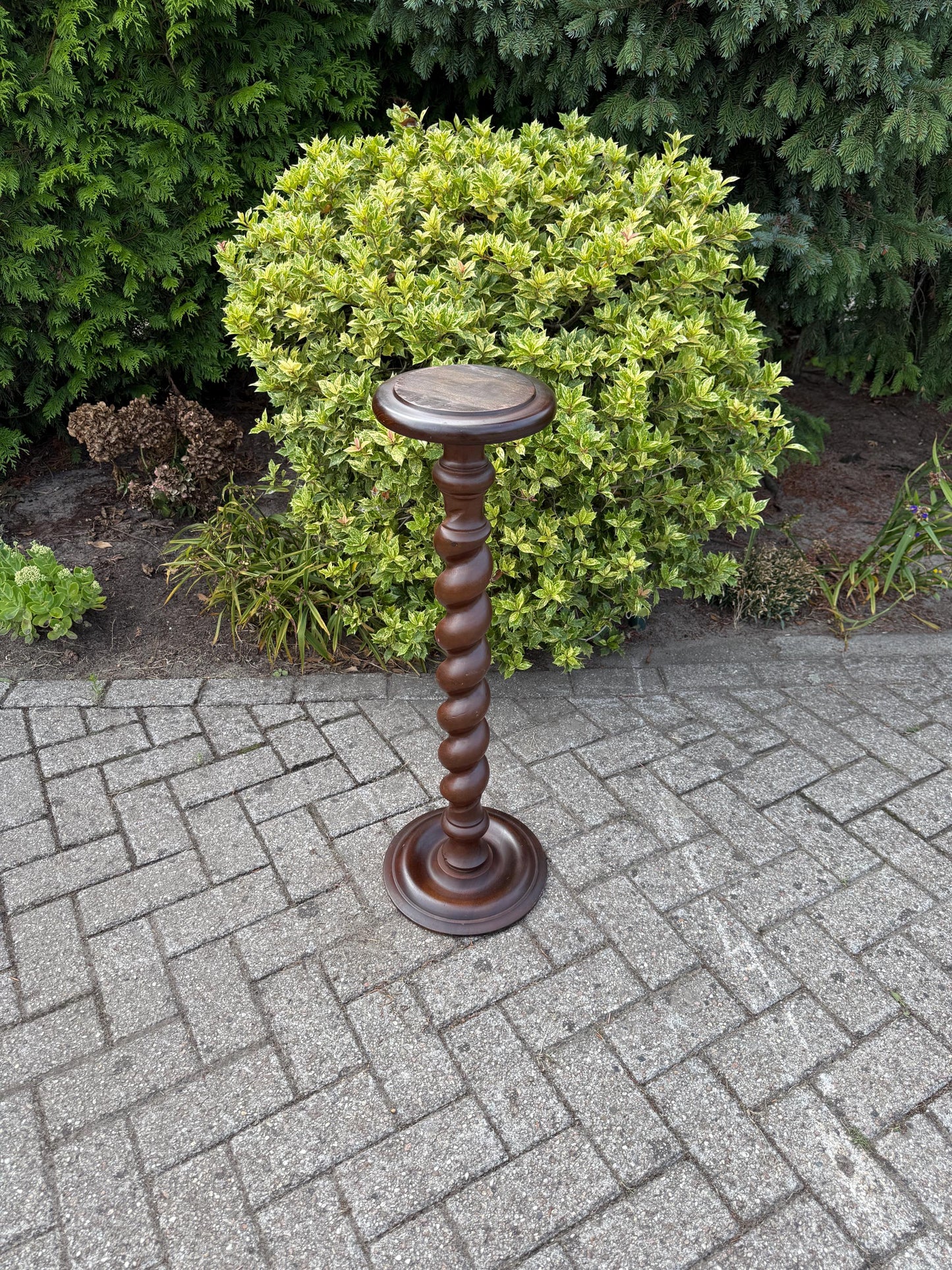 2 Vintage Wooden Plant Stands, Barley Twist And Turned Column Pedestal Tables, Solid Wood Plant Tables, Classic Dutch Design