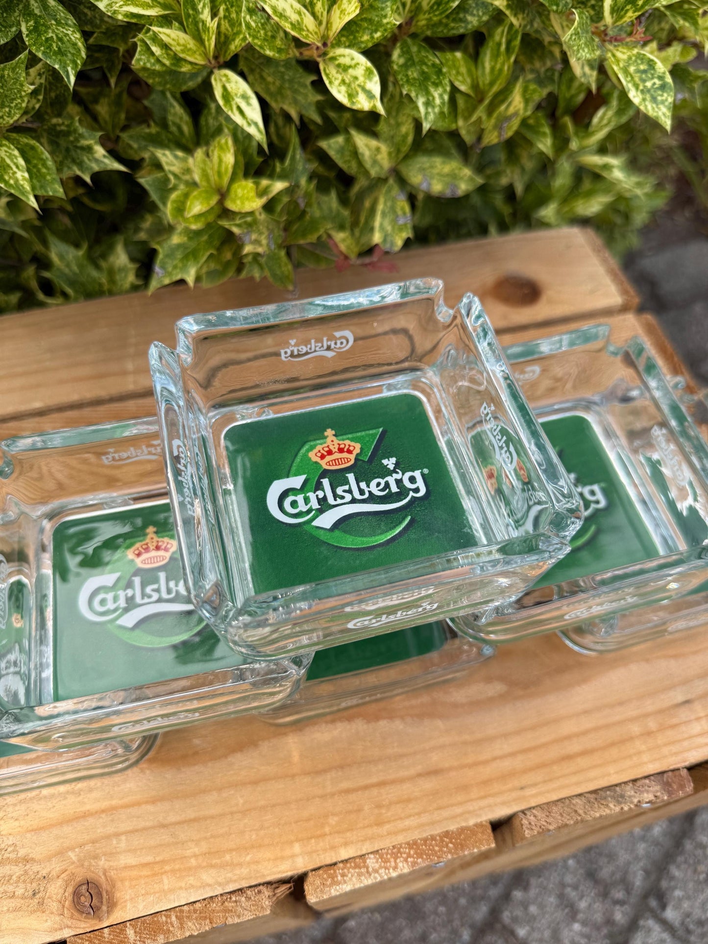 Vintage Carlsberg Glass Ashtray, Square Clear Glass Beer Advertising Collectible, Danish Brewery Barware, Retro Pub Smoking Accessory