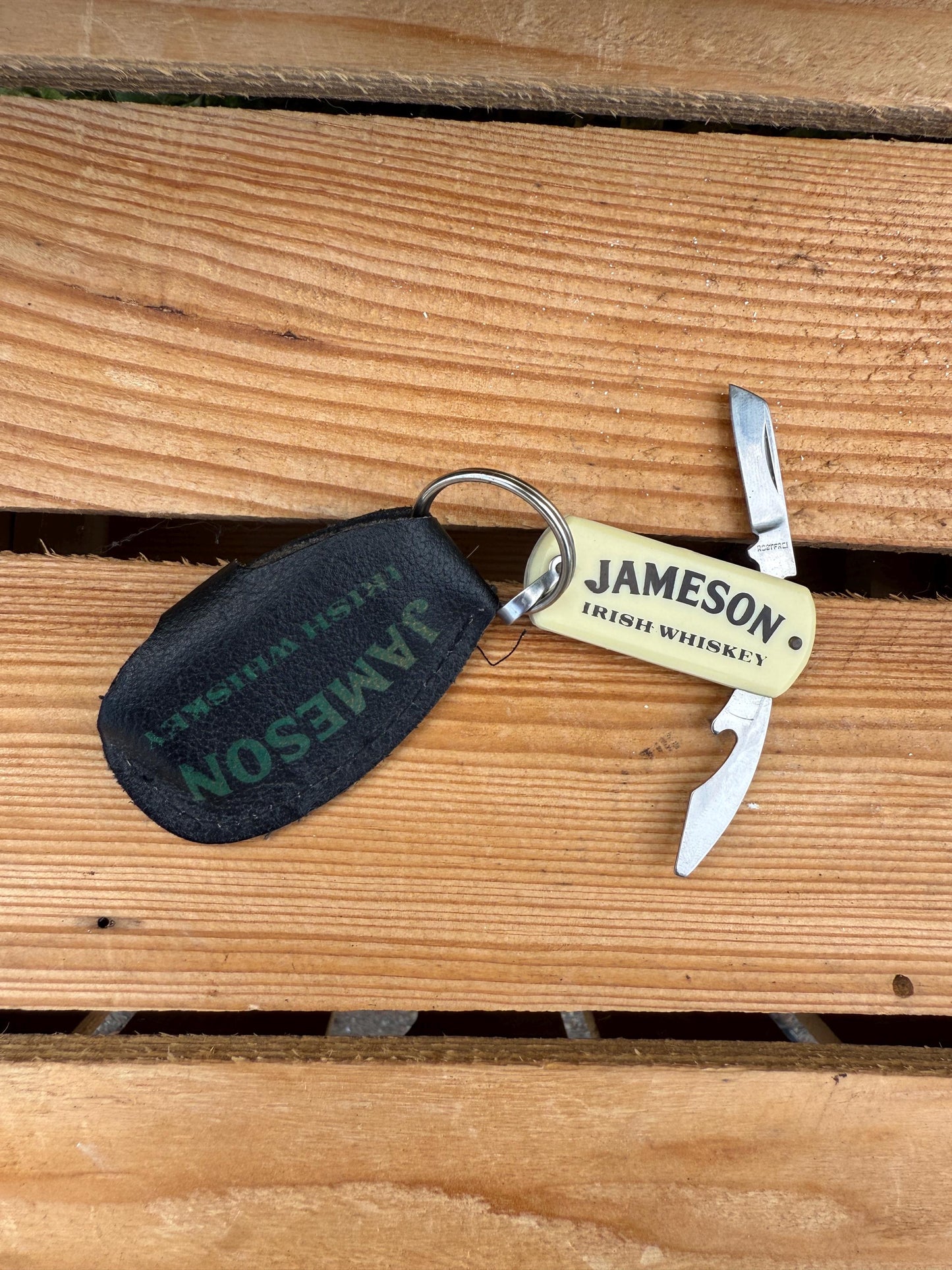 Vintage Jameson Keychain, Pocket Knife, Bottle Opener, Irish Whiskey Promo, Bar Collectible, With Original Leather Pouch, Rare Bar Tool