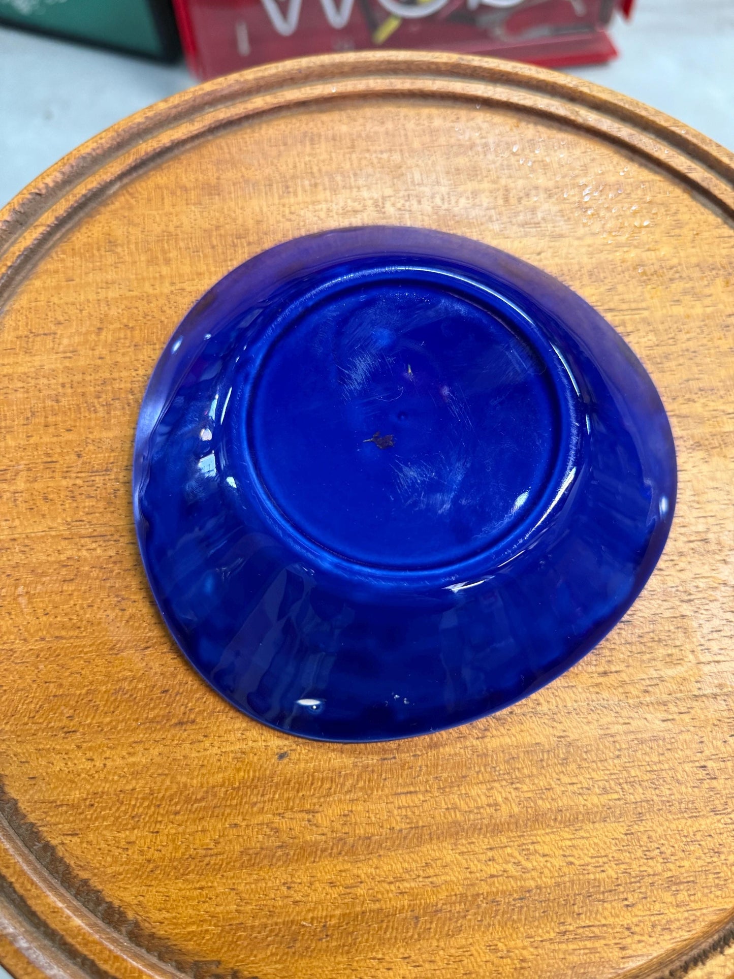 Vintage Grants Scotch Whisky Glass Bowl, Blue Advertising Dish, Barware Collectible, Triangle Shape, 1980s Promo Item