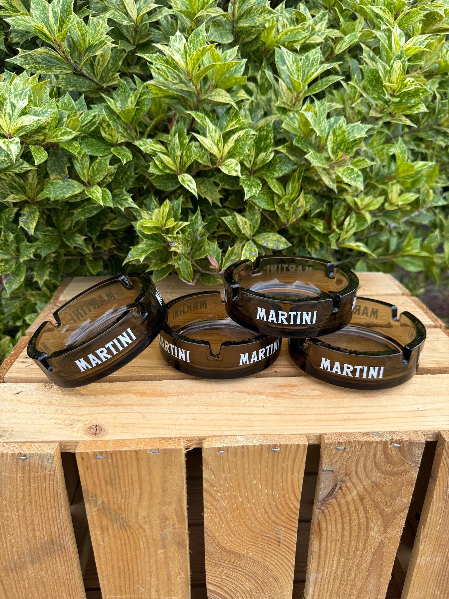 Vintage Brown Smoked Glass Ashtray, Martini Advertising Ashtray, Mid Century Modern Barware, Cocktail Lounge Glass Cigar Cigarette Tray