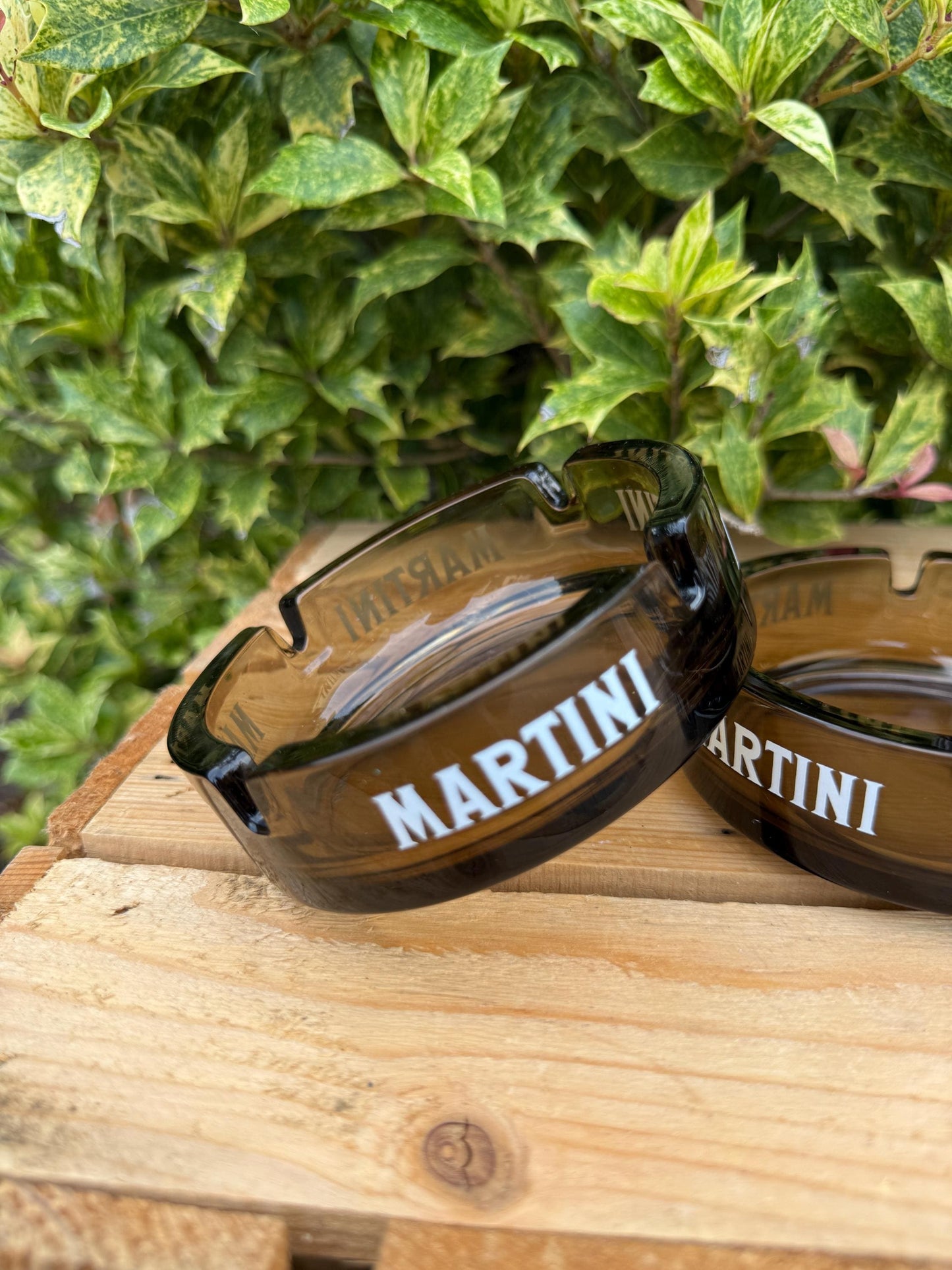 Vintage Brown Smoked Glass Ashtray, Martini Advertising Ashtray, Mid Century Modern Barware, Cocktail Lounge Glass Cigar Cigarette Tray