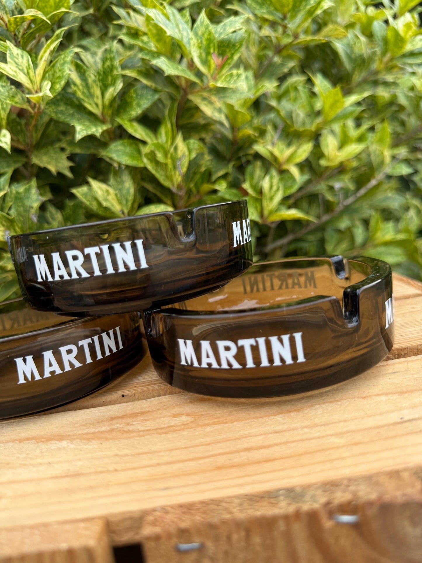 Vintage Brown Smoked Glass Ashtray, Martini Advertising Ashtray, Mid Century Modern Barware, Cocktail Lounge Glass Cigar Cigarette Tray