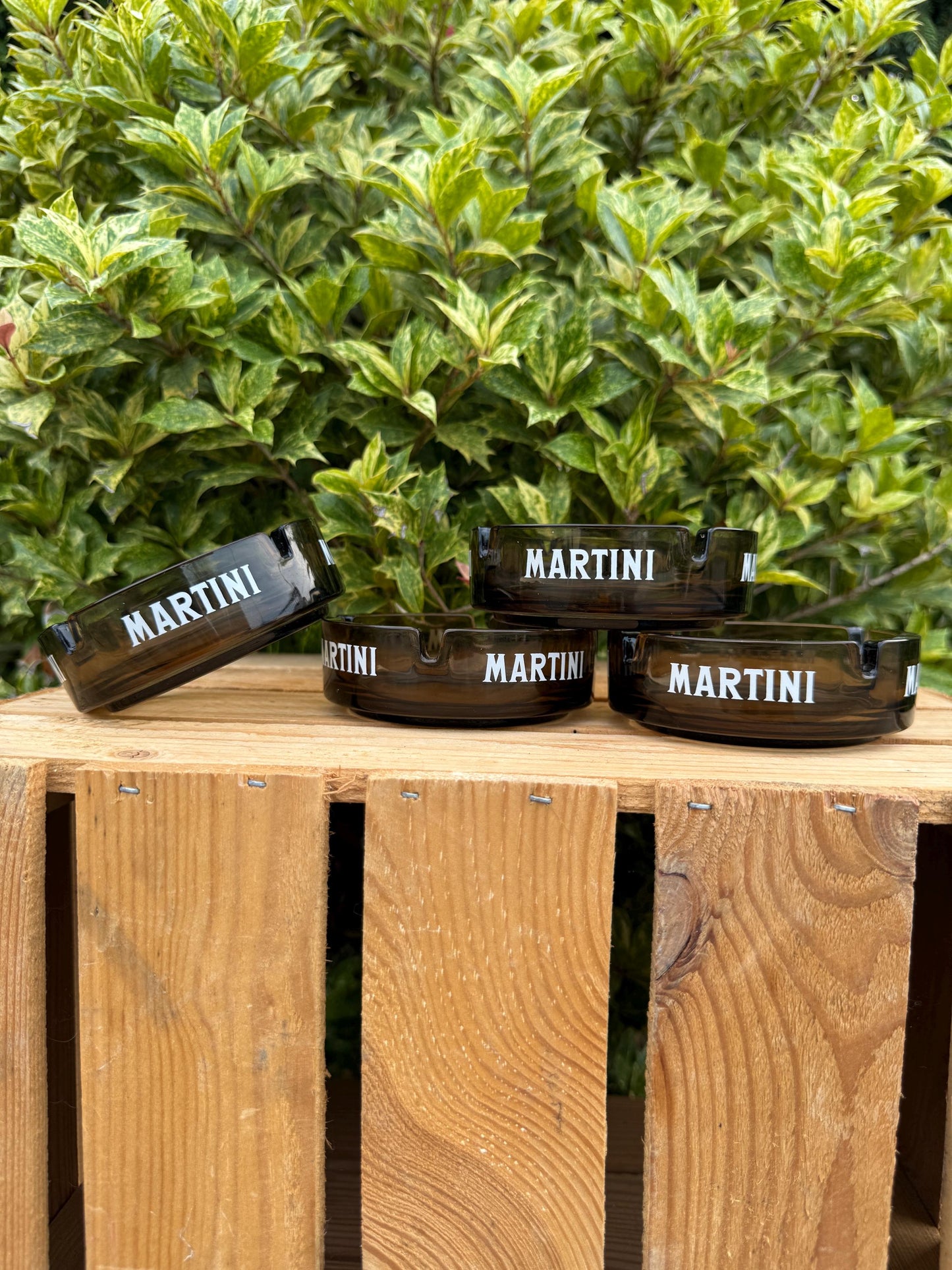 Vintage Brown Smoked Glass Ashtray, Martini Advertising Ashtray, Mid Century Modern Barware, Cocktail Lounge Glass Cigar Cigarette Tray