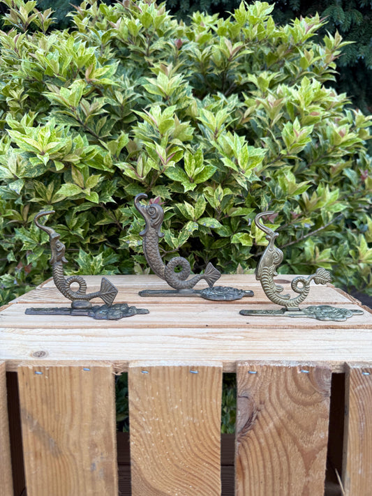 Vintage Brass Wall Hook with Fish or Sea Creature Design, Decorative Metal Wall Mount Hanger, Ornate Nautical Style Hardware