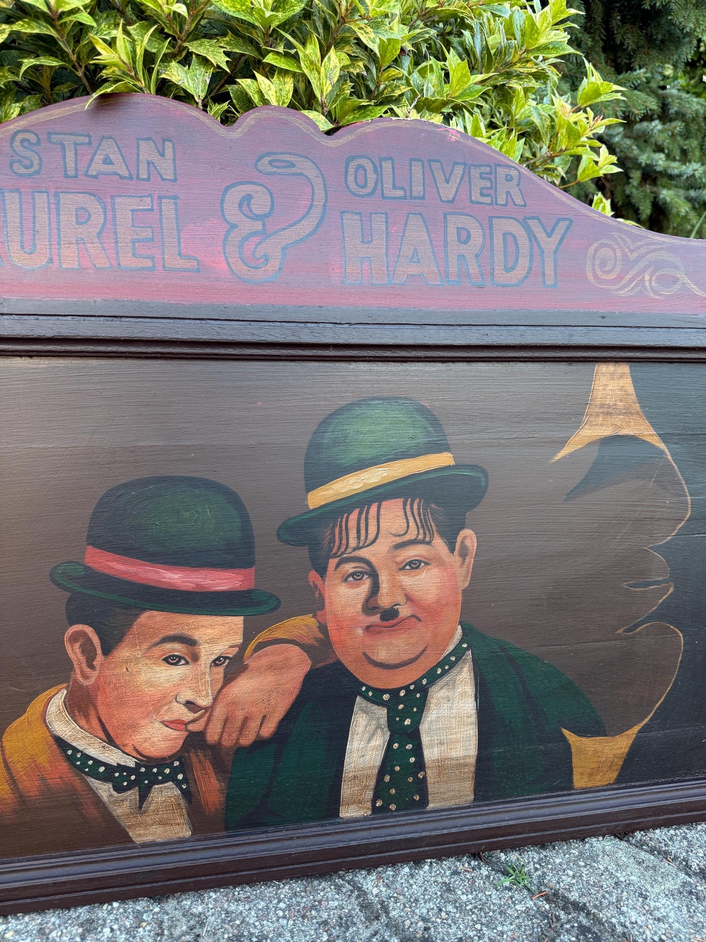 Vintage Laurel & Hardy Wooden Wall Plaque, Large Hand-Painted Sign, Classic Comedy Duo Collectible, Old Hollywood Wall Art