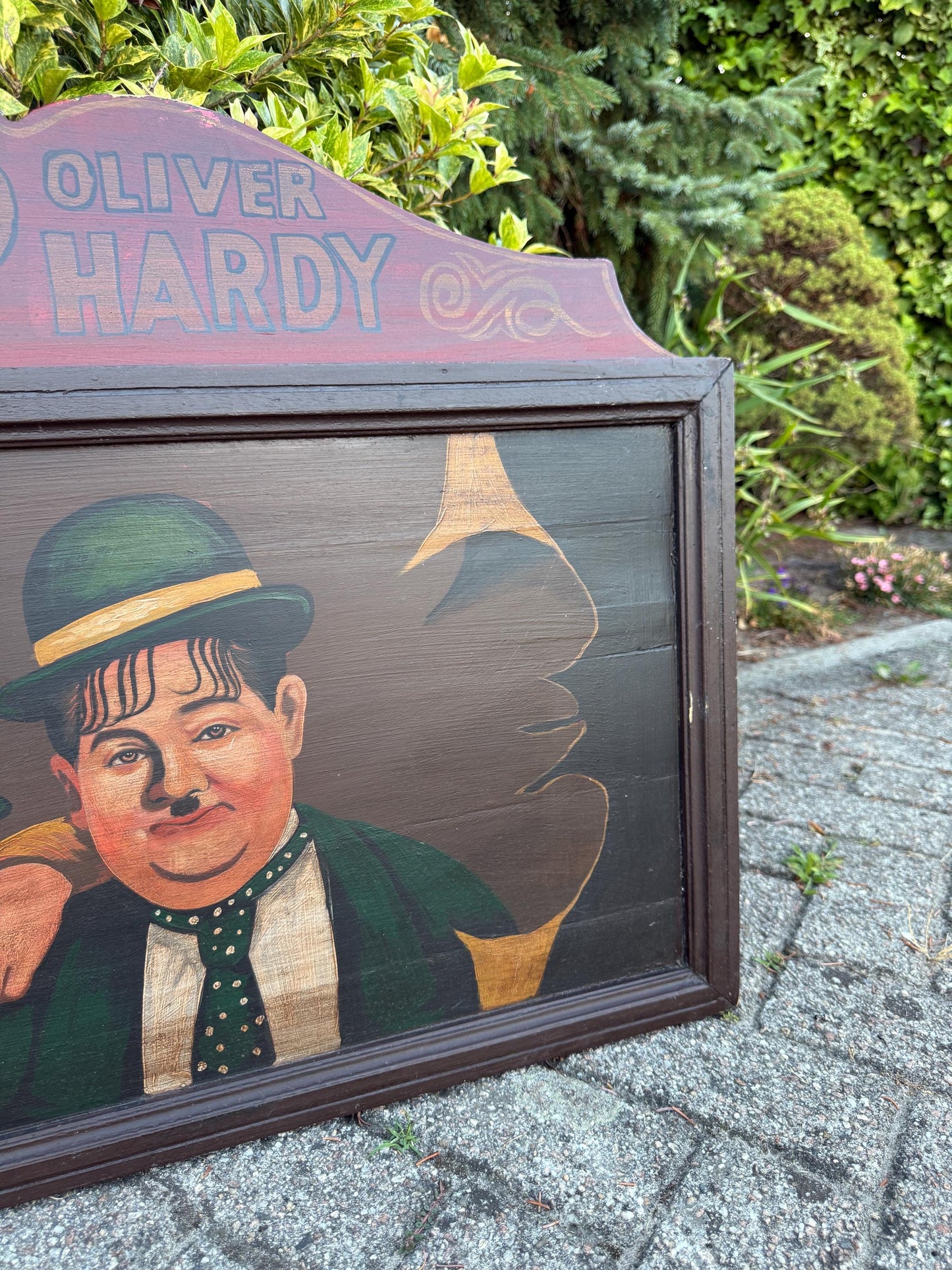 Vintage Laurel & Hardy Wooden Wall Plaque, Large Hand-Painted Sign, Classic Comedy Duo Collectible, Old Hollywood Wall Art