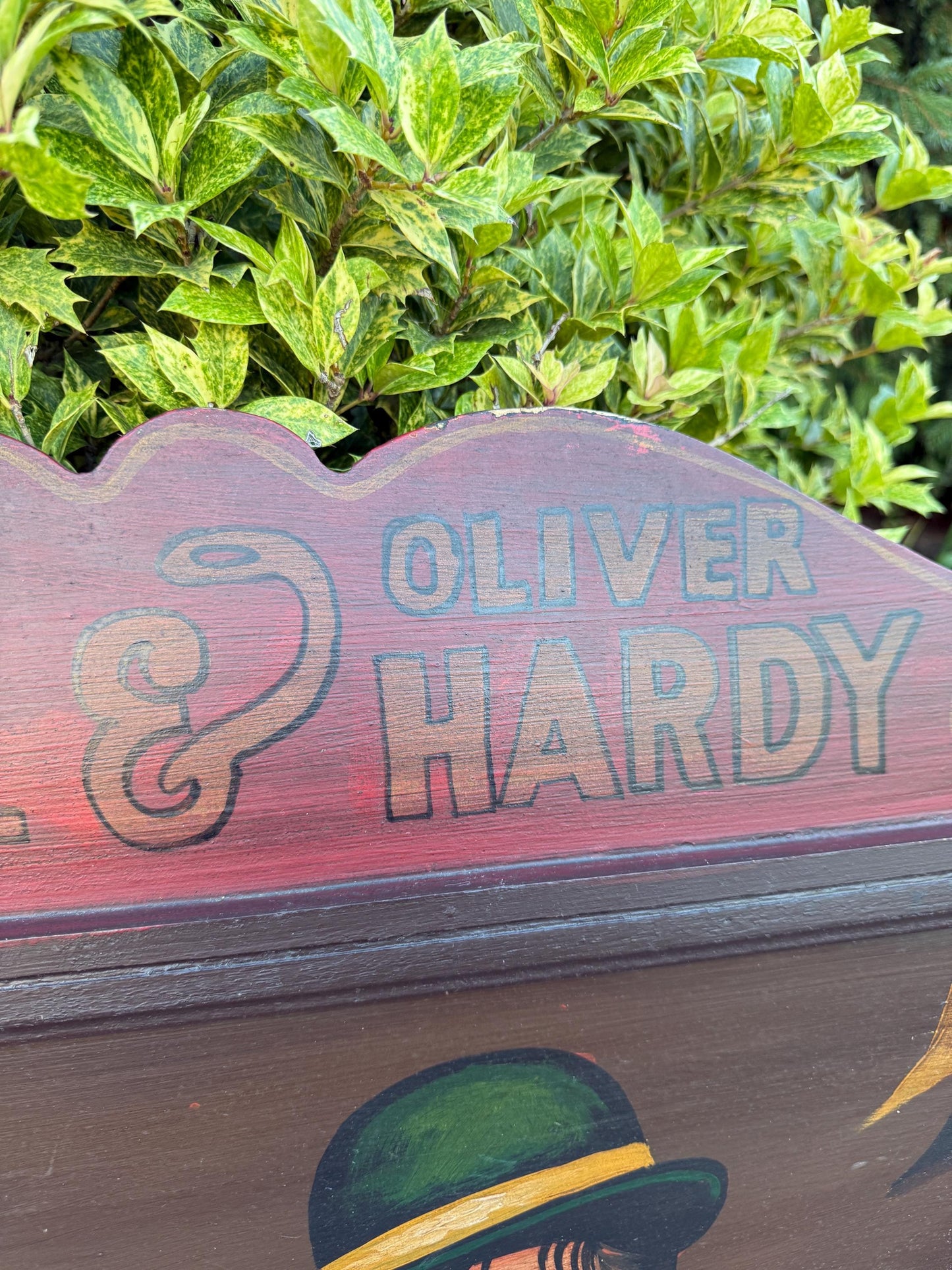 Vintage Laurel & Hardy Wooden Wall Plaque, Large Hand-Painted Sign, Classic Comedy Duo Collectible, Old Hollywood Wall Art