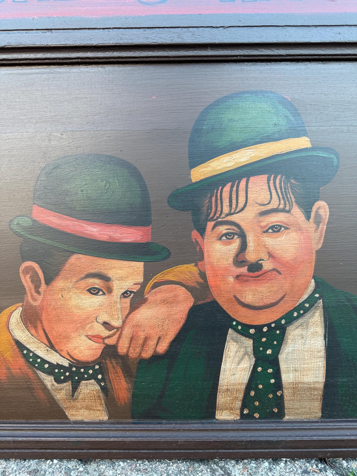 Vintage Laurel & Hardy Wooden Wall Plaque, Large Hand-Painted Sign, Classic Comedy Duo Collectible, Old Hollywood Wall Art