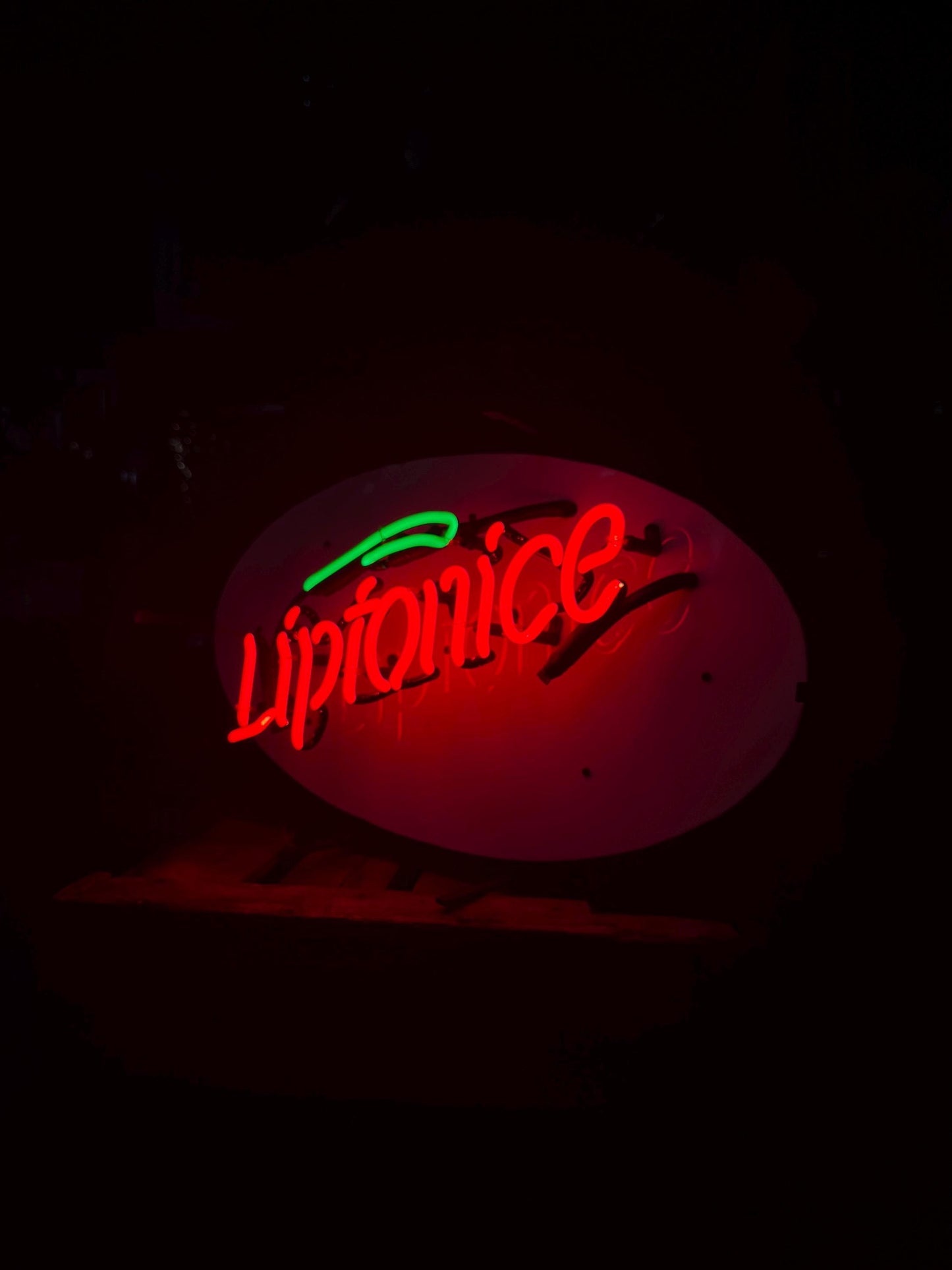 Vintage Liptonice Neon Light Sign, 1996 Illuminated Advertising Display, Red and Green Neon Tubes, Original Drink Promotion Lamp