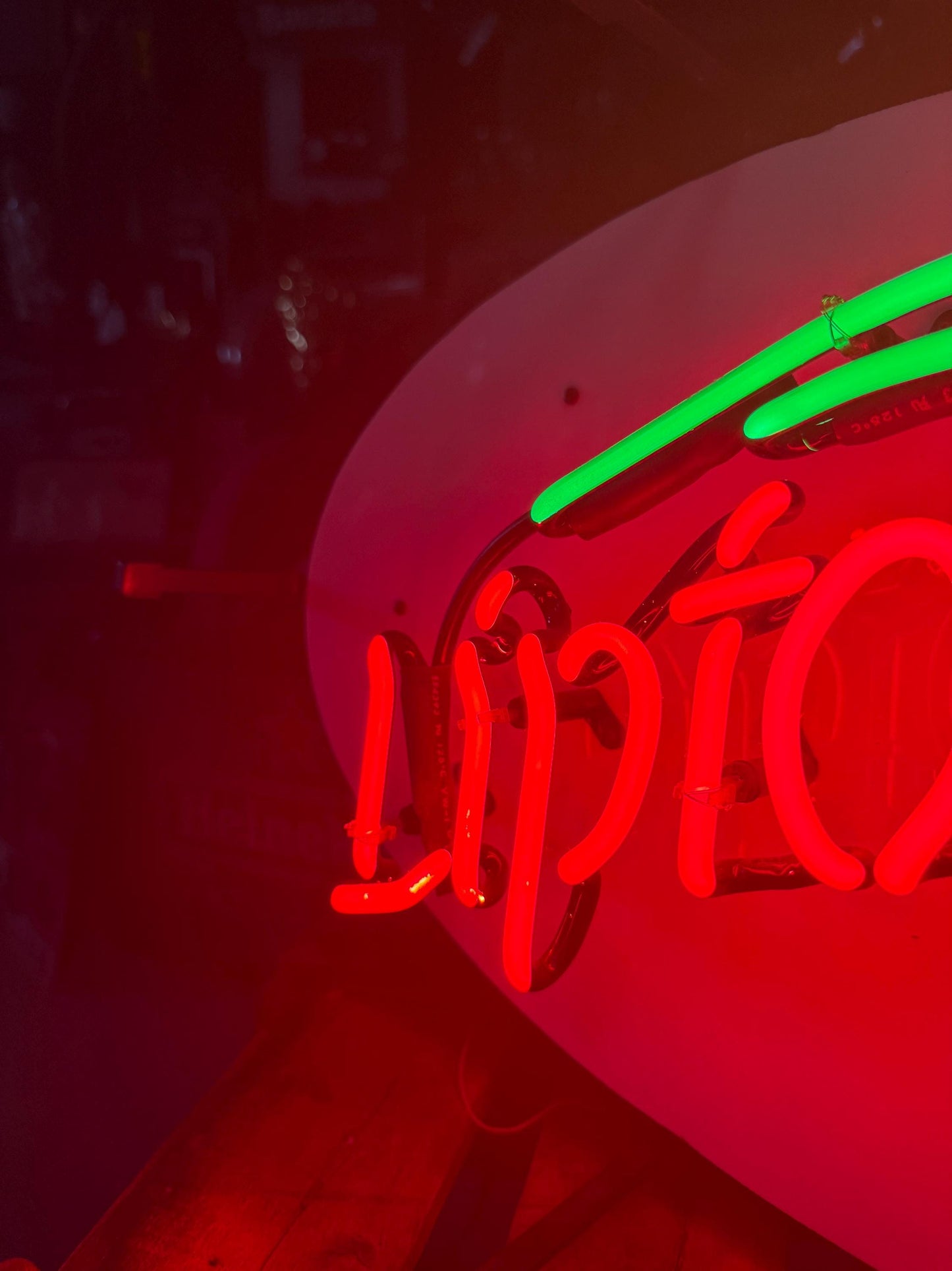 Vintage Liptonice Neon Light Sign, 1996 Illuminated Advertising Display, Red and Green Neon Tubes, Original Drink Promotion Lamp