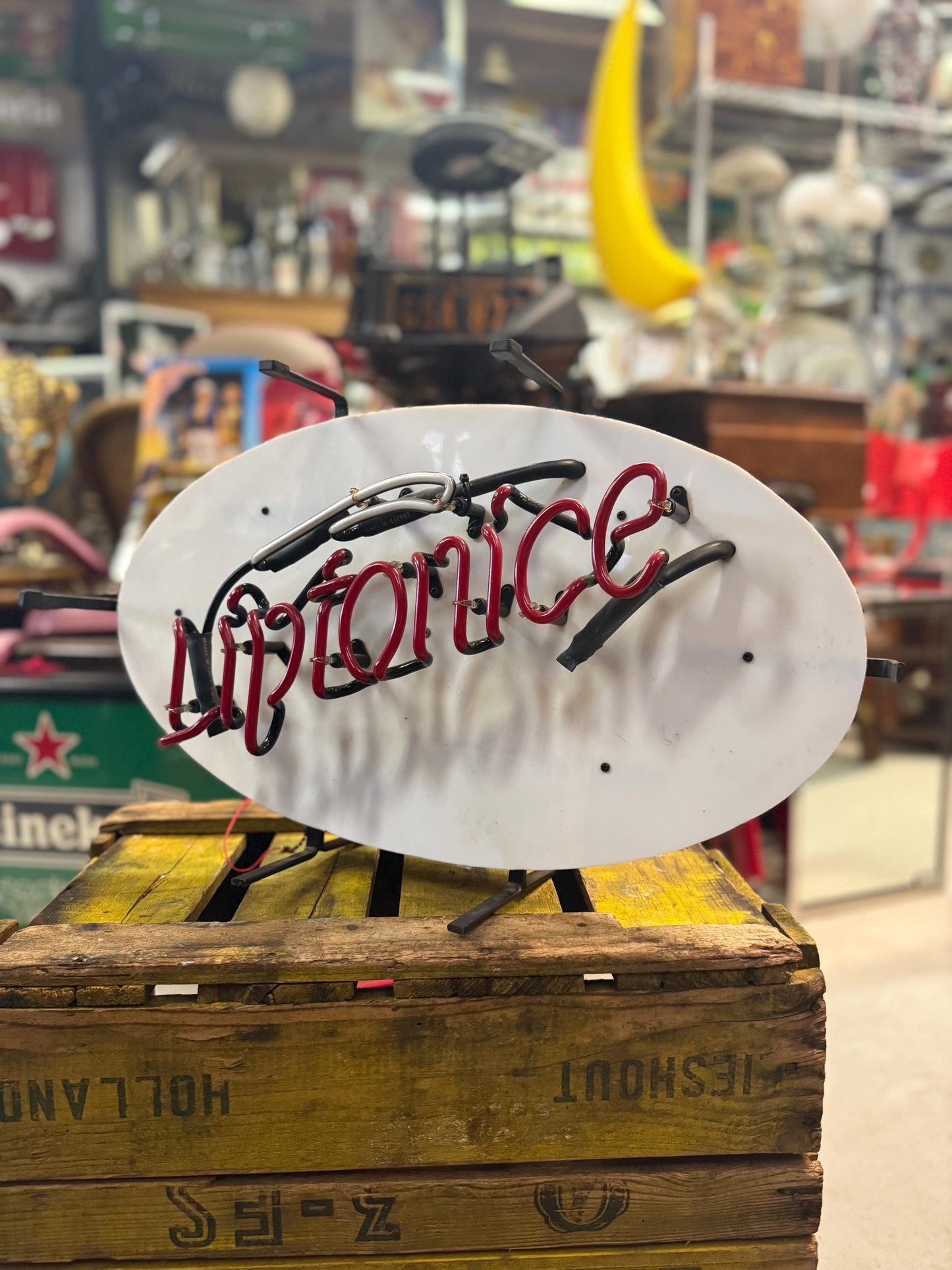 Vintage Liptonice Neon Light Sign, 1996 Illuminated Advertising Display, Red and Green Neon Tubes, Original Drink Promotion Lamp