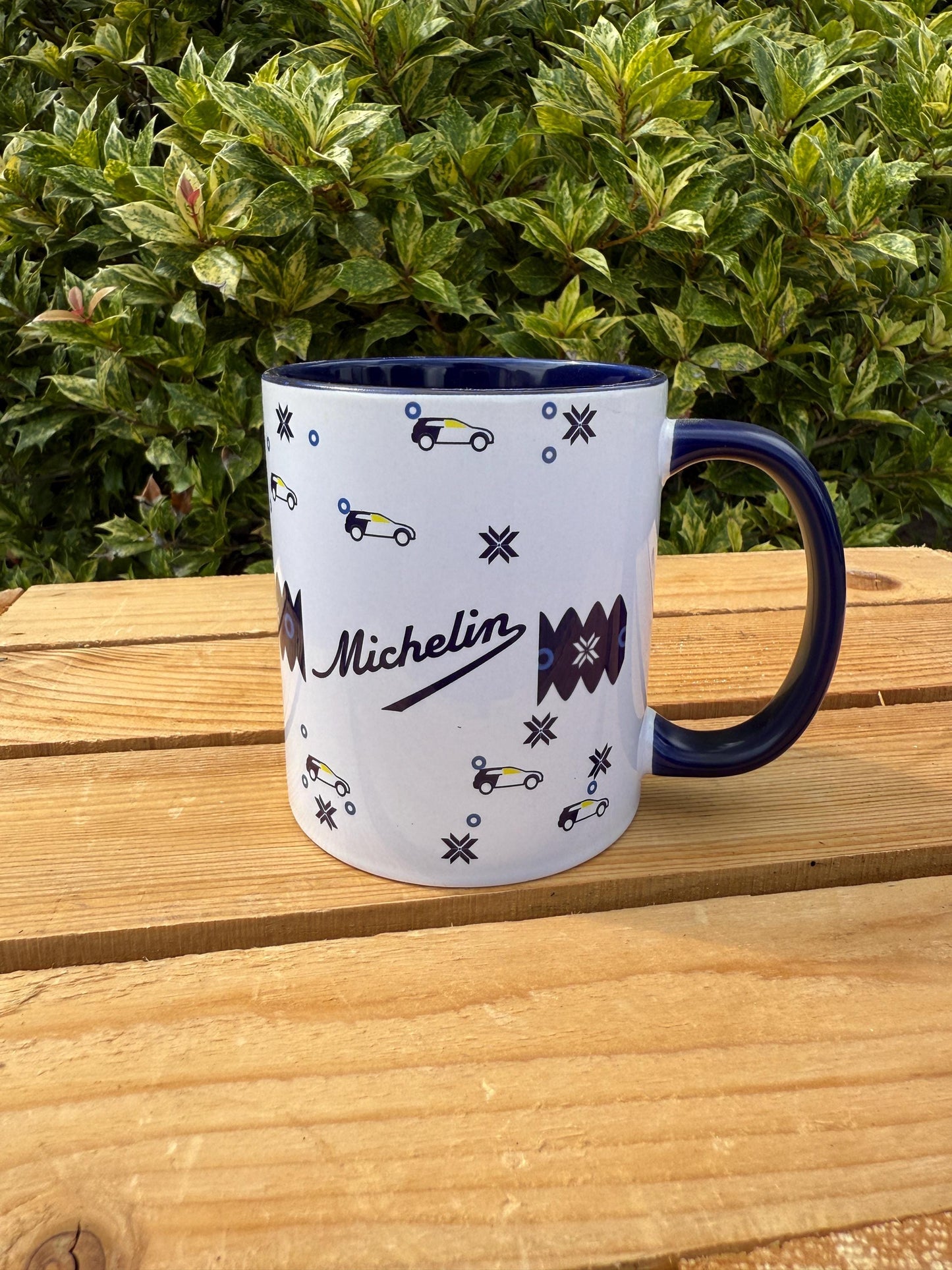 Vintage Michelin Mug, Bibendum Ice Skating Design, Collectible French Advertising Cup, Blue White Ceramic Coffee Tea Mug