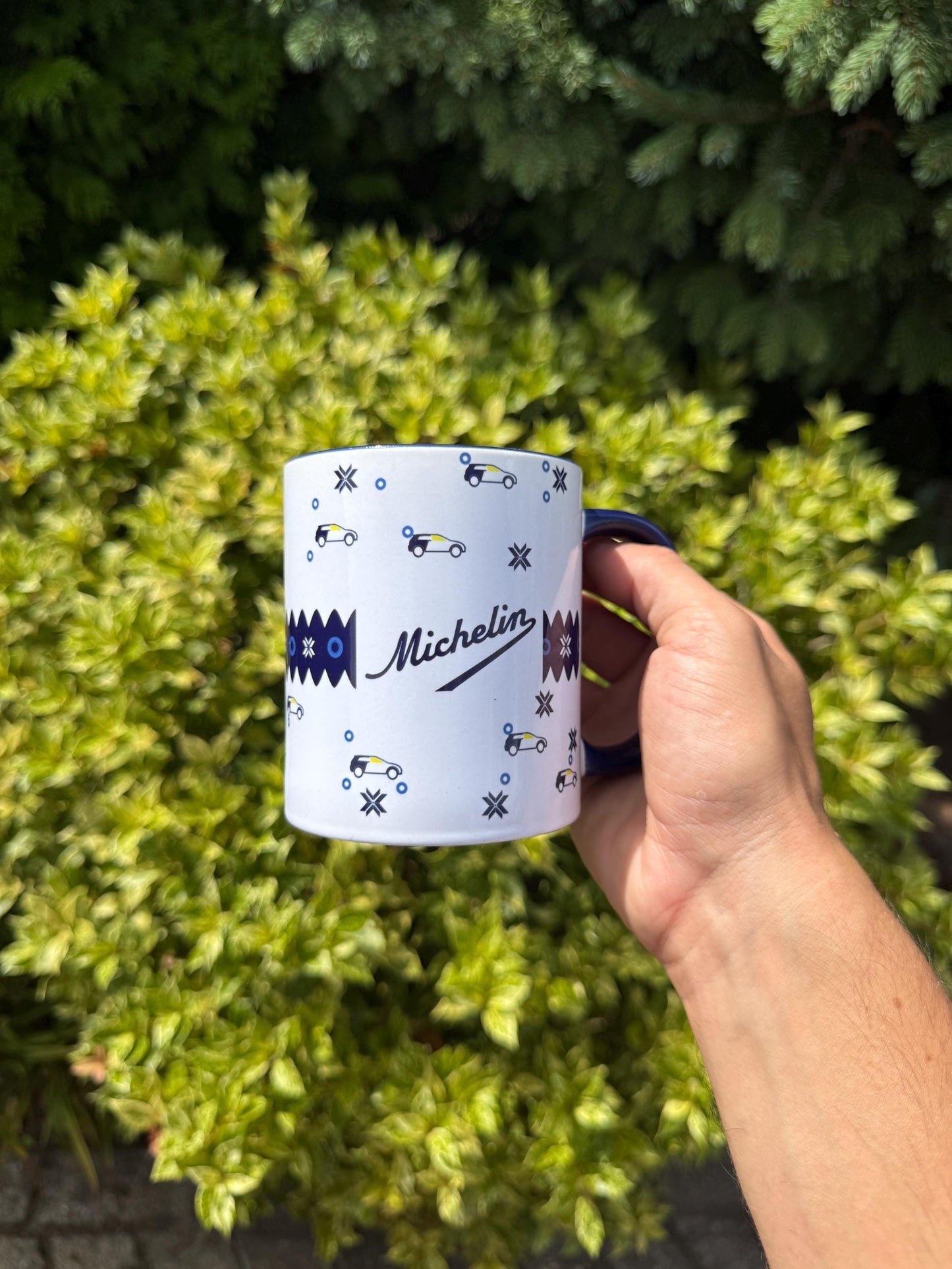 Vintage Michelin Mug, Bibendum Ice Skating Design, Collectible French Advertising Cup, Blue White Ceramic Coffee Tea Mug