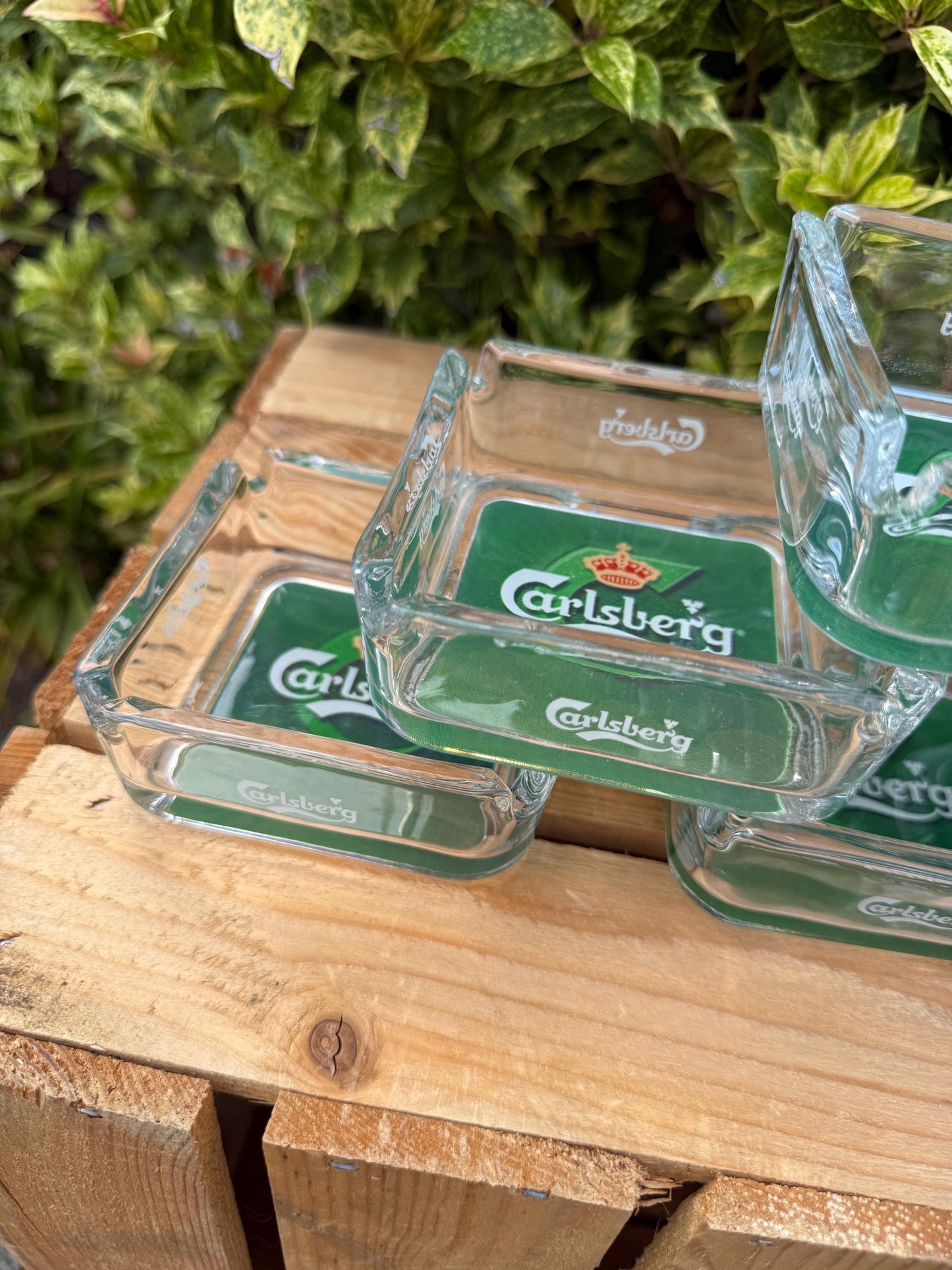 Vintage Carlsberg Glass Ashtray, Square Clear Glass Beer Advertising Collectible, Danish Brewery Barware, Retro Pub Smoking Accessory