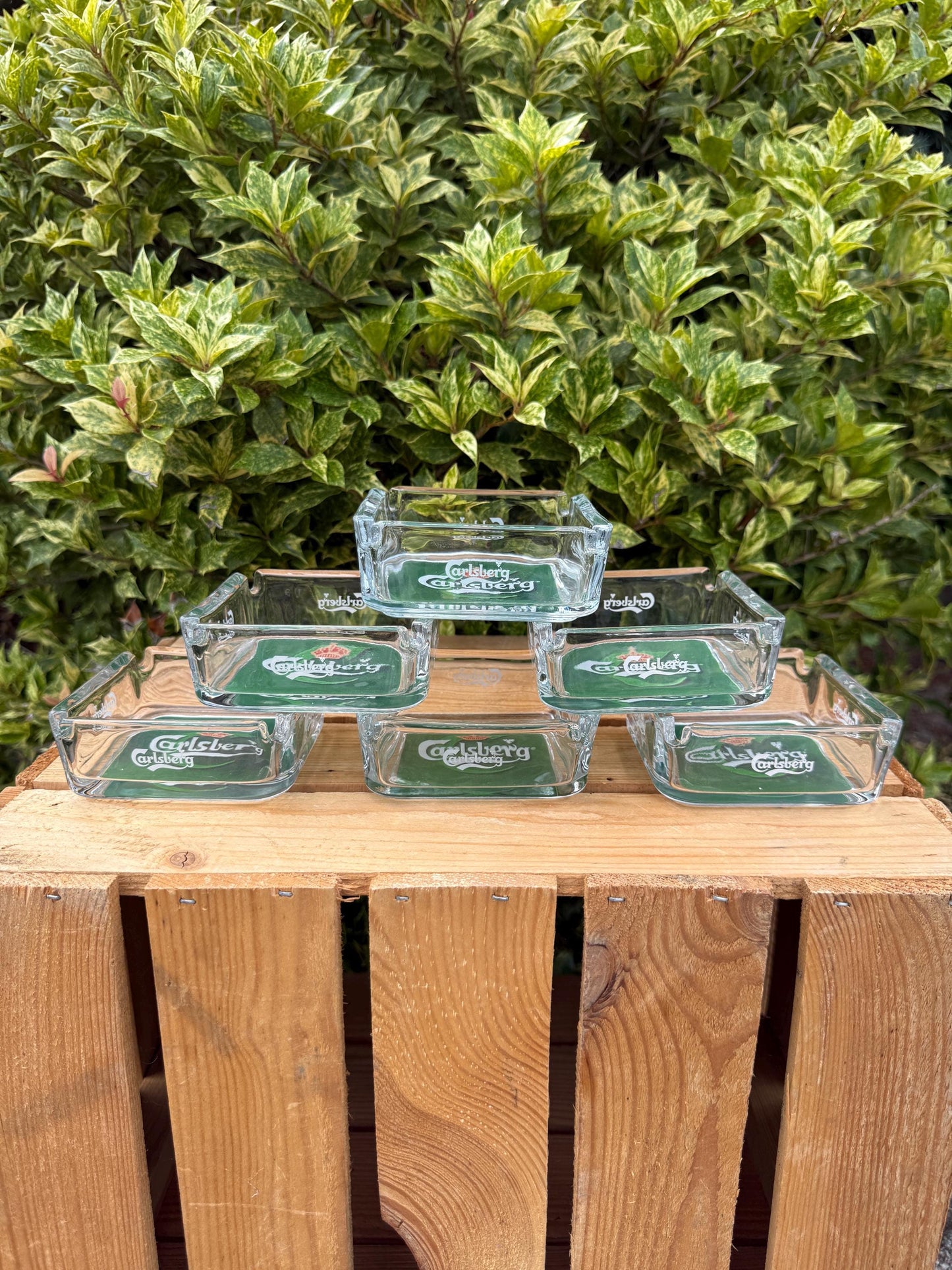 Vintage Carlsberg Glass Ashtray, Square Clear Glass Beer Advertising Collectible, Danish Brewery Barware, Retro Pub Smoking Accessory