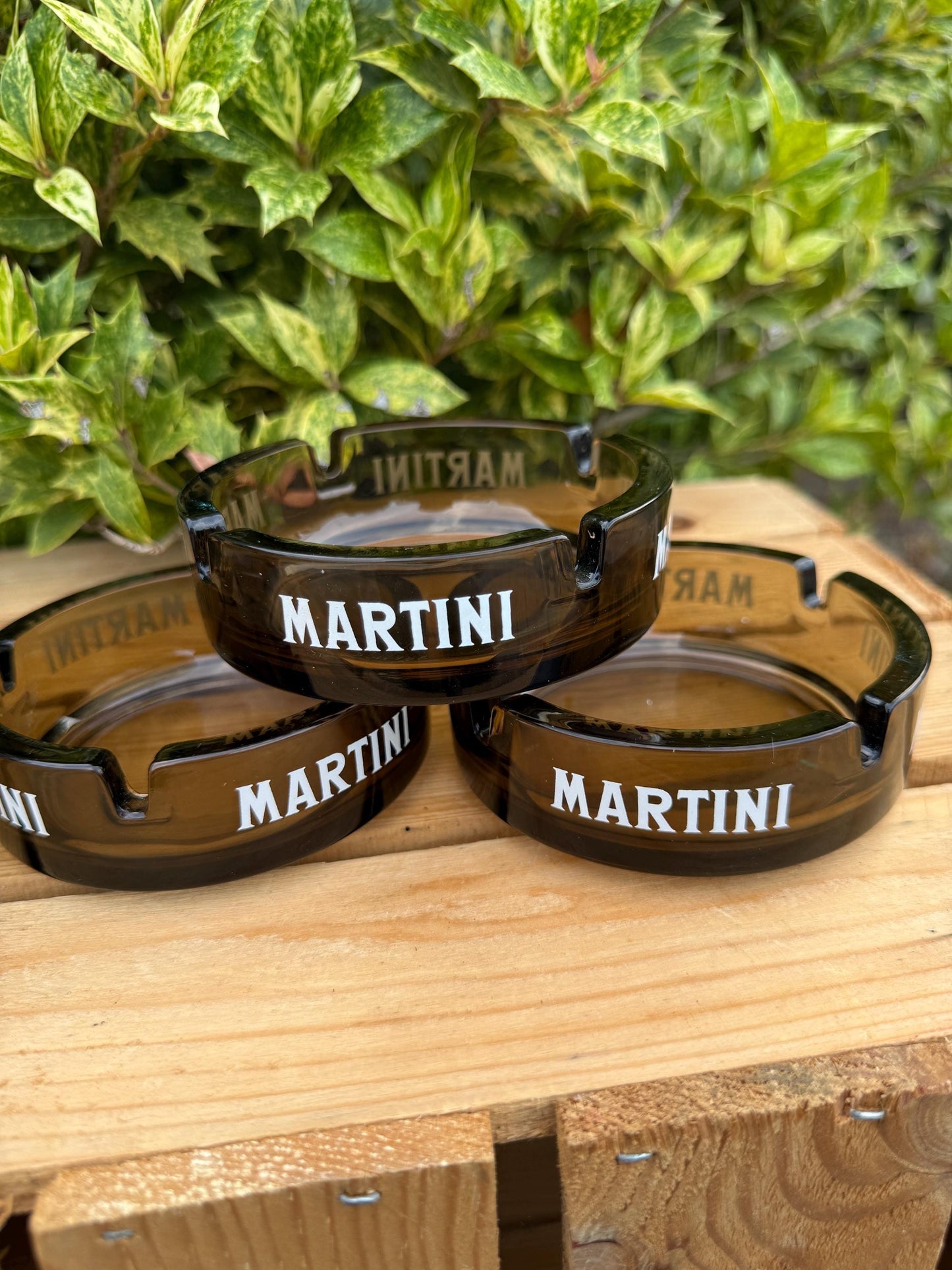 Vintage Brown Smoked Glass Ashtray, Martini Advertising Ashtray, Mid Century Modern Barware, Cocktail Lounge Glass Cigar Cigarette Tray