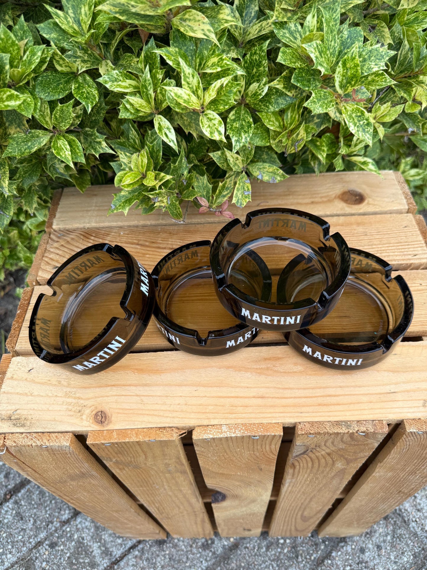 Vintage Brown Smoked Glass Ashtray, Martini Advertising Ashtray, Mid Century Modern Barware, Cocktail Lounge Glass Cigar Cigarette Tray