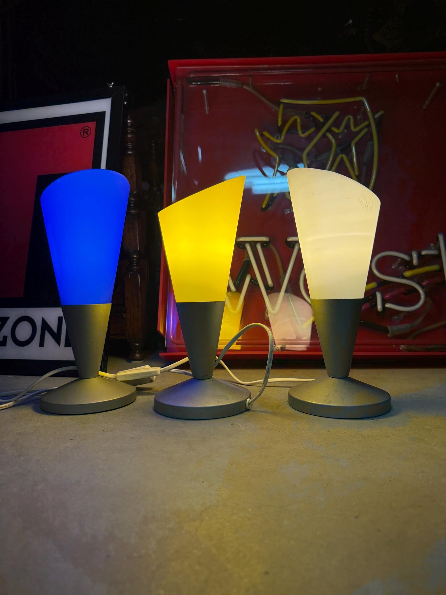 Vintage Ikea Table Lamp, Kryolit Glass Shade Light, Sundae Ice Cream Cone Shape, Postmodern Design Lighting, 1980s Ikea Lamp