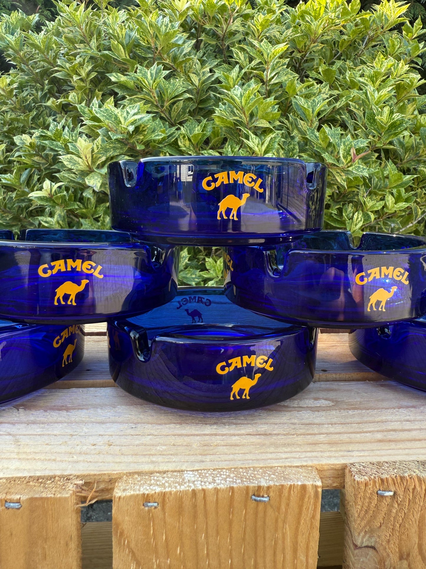 Vintage Blue Glass Camel Ashtray, French Advertising Ashtray, Made In France, Cigarette Cigar Tray, Vintage Barware Collectible