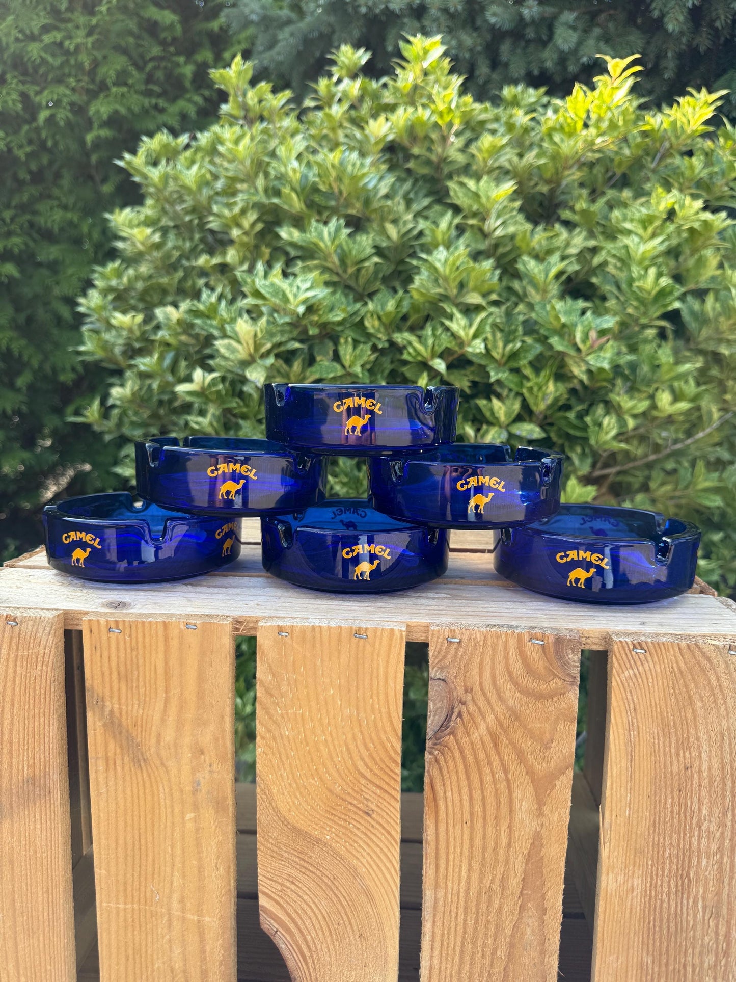 Vintage Blue Glass Camel Ashtray, French Advertising Ashtray, Made In France, Cigarette Cigar Tray, Vintage Barware Collectible