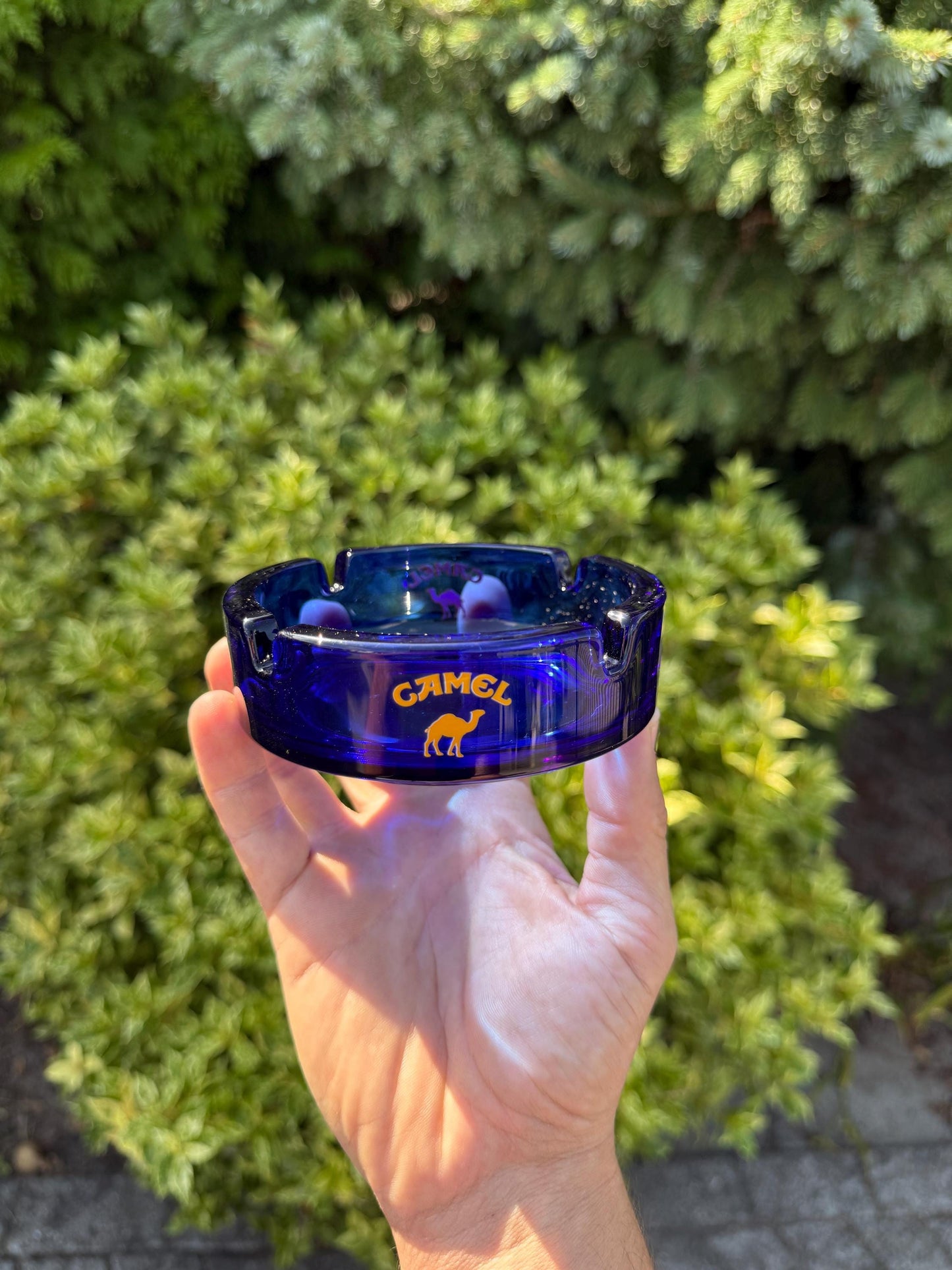 Vintage Blue Glass Camel Ashtray, French Advertising Ashtray, Made In France, Cigarette Cigar Tray, Vintage Barware Collectible