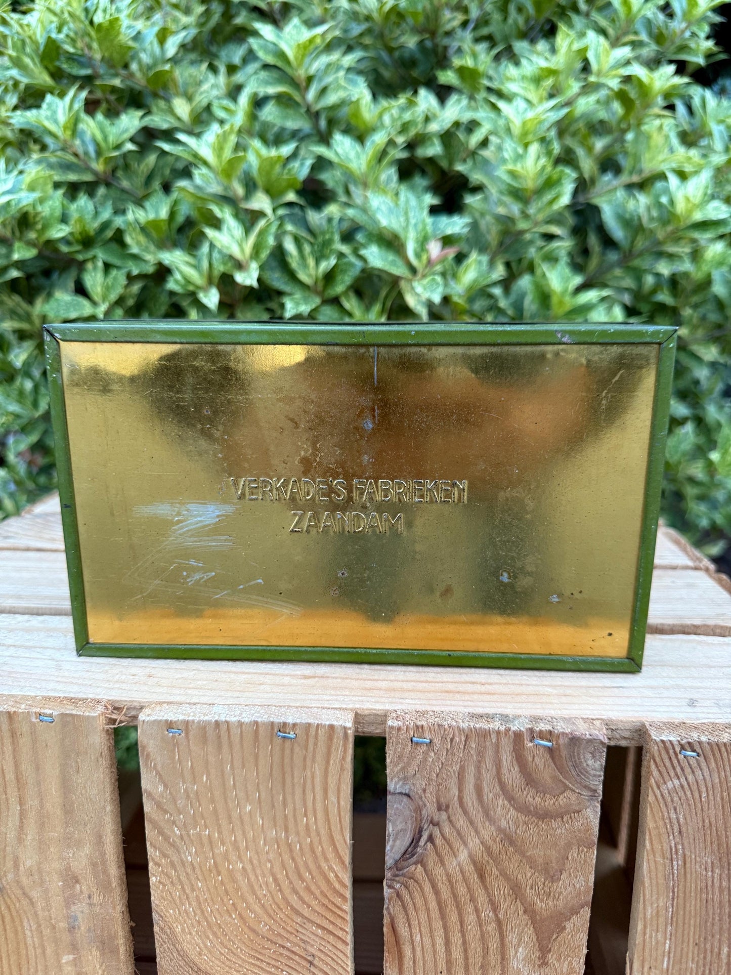 Vintage Verkade Tin, Art Deco Style Metal Storage Box, Nu Elck Syn Sin Collectible Dutch Advertising Tin, Antique Biscuit Cookie Canister