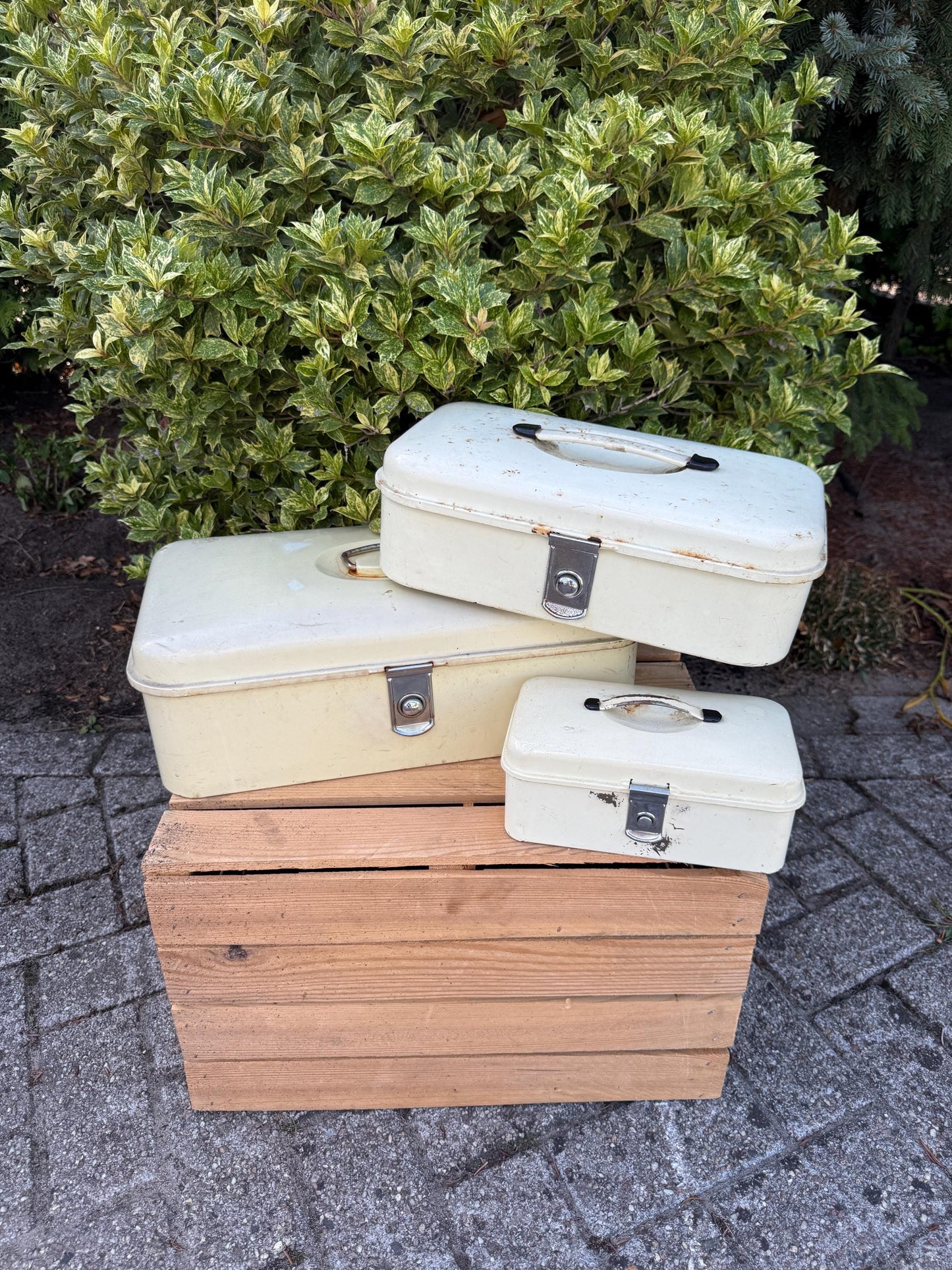 Vintage Brabantia Bread Box, White Metal Kitchen Storage With Lid And Handle, Industrial Worn Bread Bin Canister, Mid Century Container