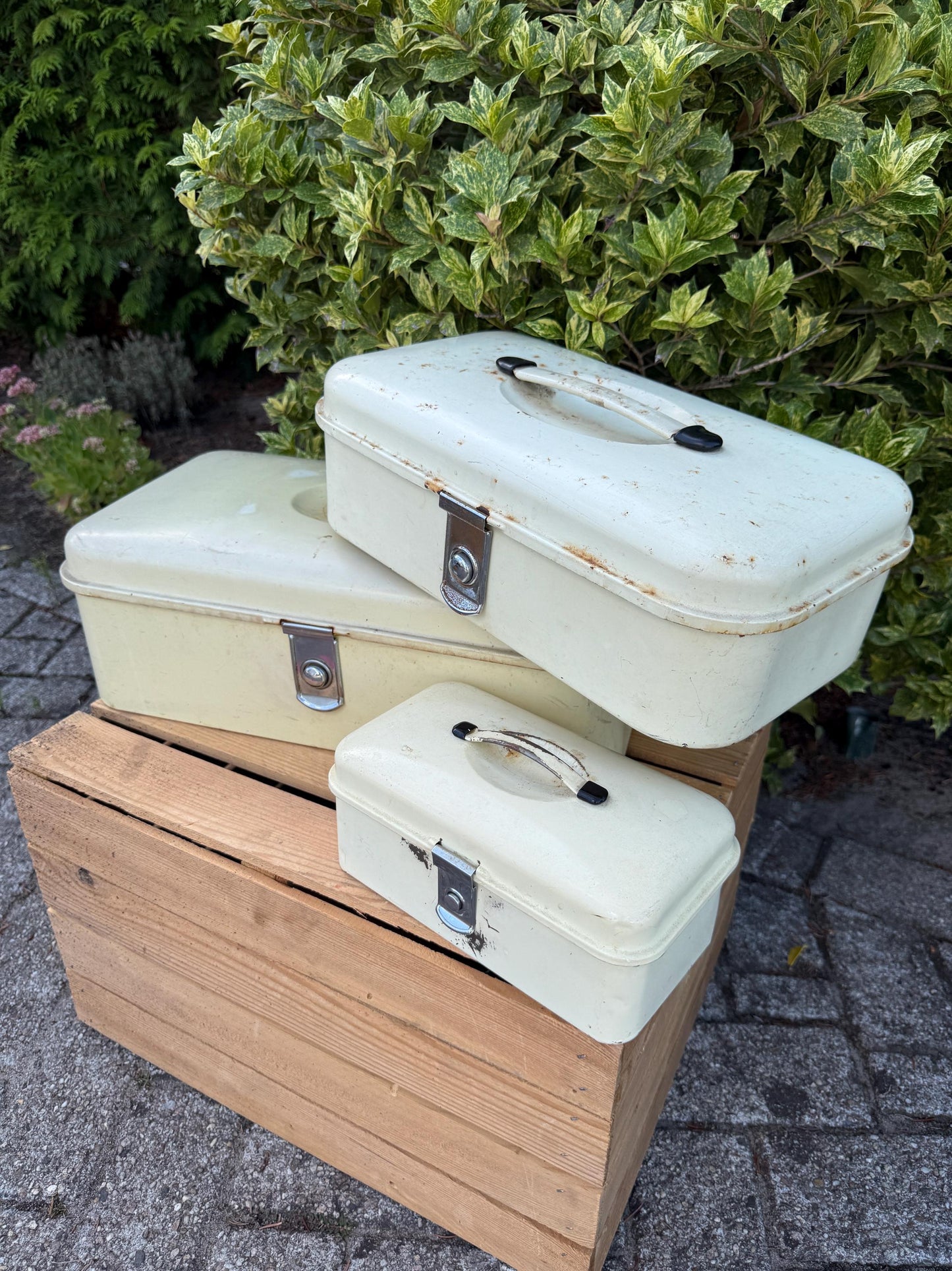 Vintage Brabantia Bread Box, White Metal Kitchen Storage With Lid And Handle, Industrial Worn Bread Bin Canister, Mid Century Container