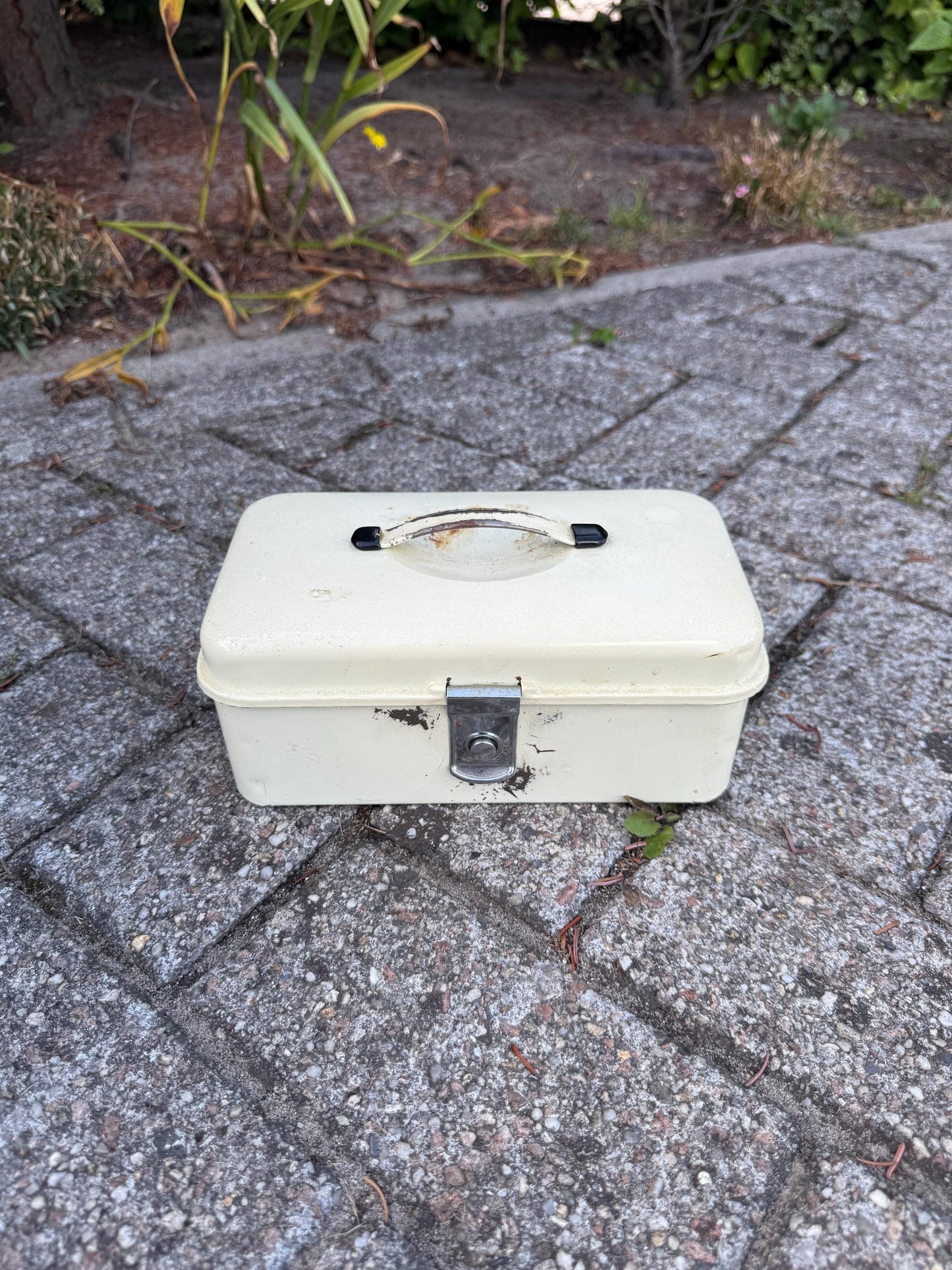 Vintage Brabantia Bread Box, White Metal Kitchen Storage With Lid And Handle, Industrial Worn Bread Bin Canister, Mid Century Container