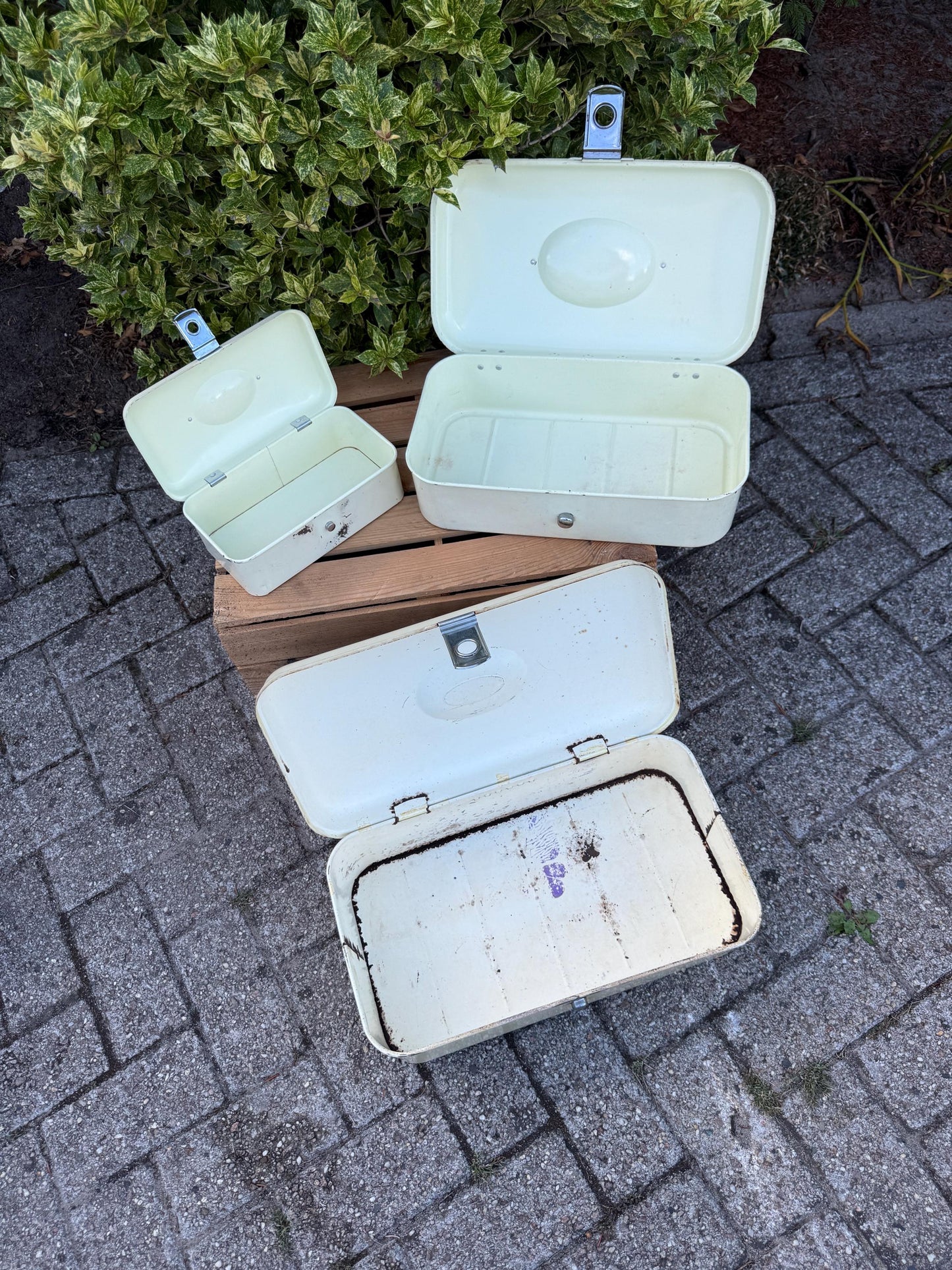 Vintage Brabantia Bread Box, White Metal Kitchen Storage With Lid And Handle, Industrial Worn Bread Bin Canister, Mid Century Container
