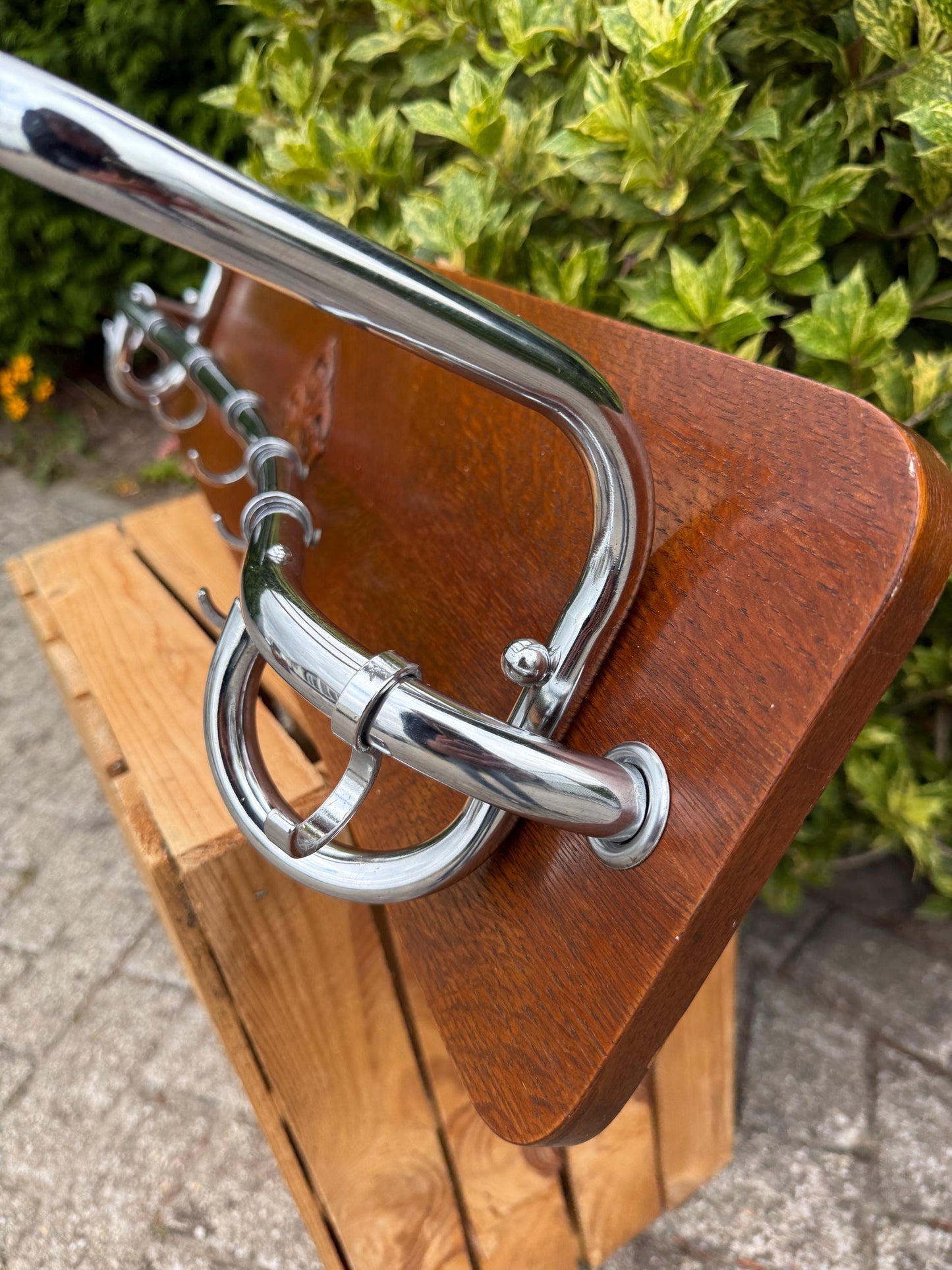 Vintage Wooden Wall Coat Rack with 7 Metal Hooks, Mid Century Hallway Organizer, Rustic Entryway Hanger, Retro Farmhouse Wall Storage